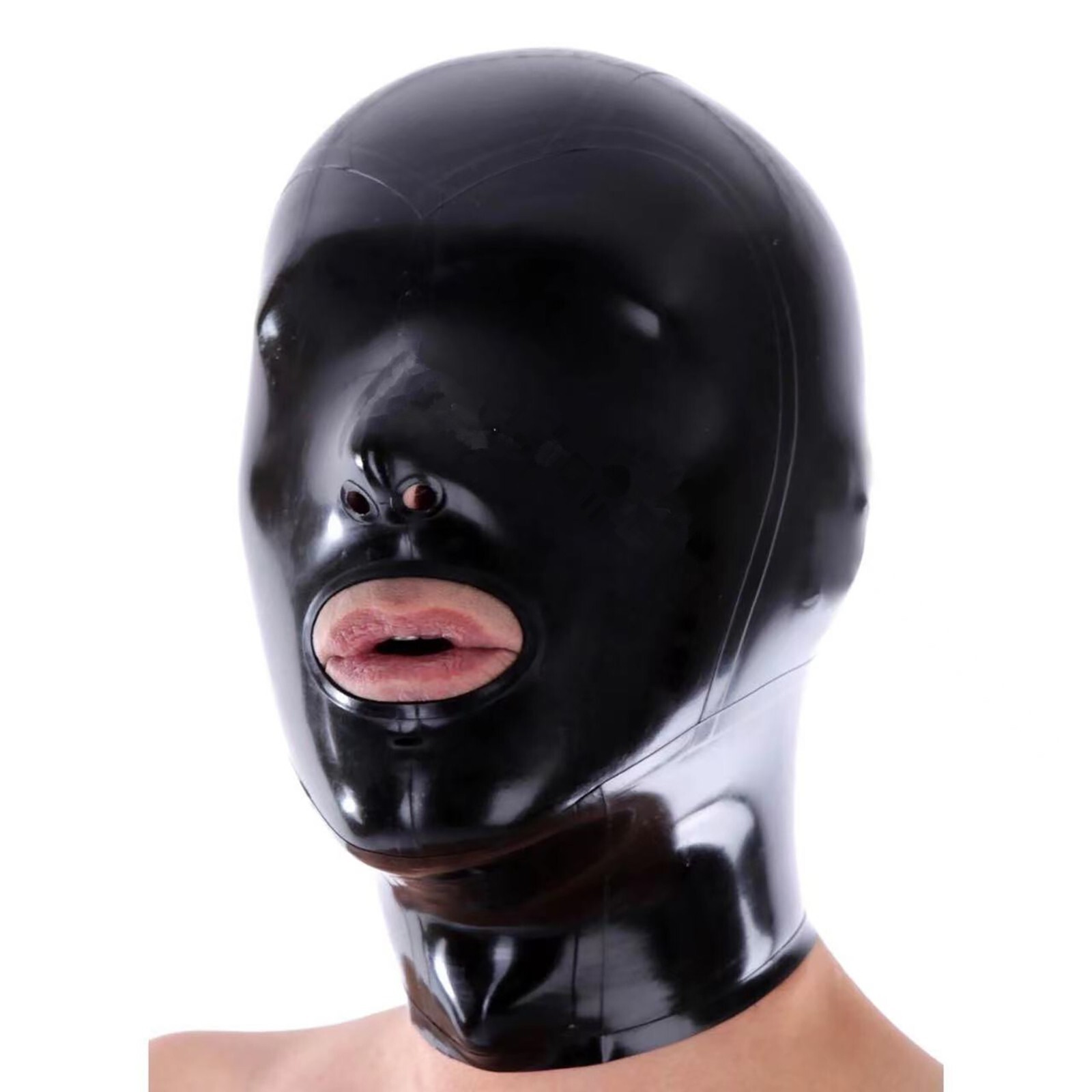 Latex Hood Back Zipper Rubber Mask Open Mouth & Nose Cosplay Clubwear Fetish