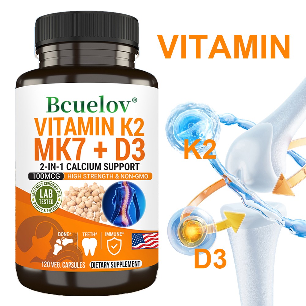 Vitamin K2 Mk7 + D3 2-In-1 Calcium Support 100mcg High Strength & Non-Gmo