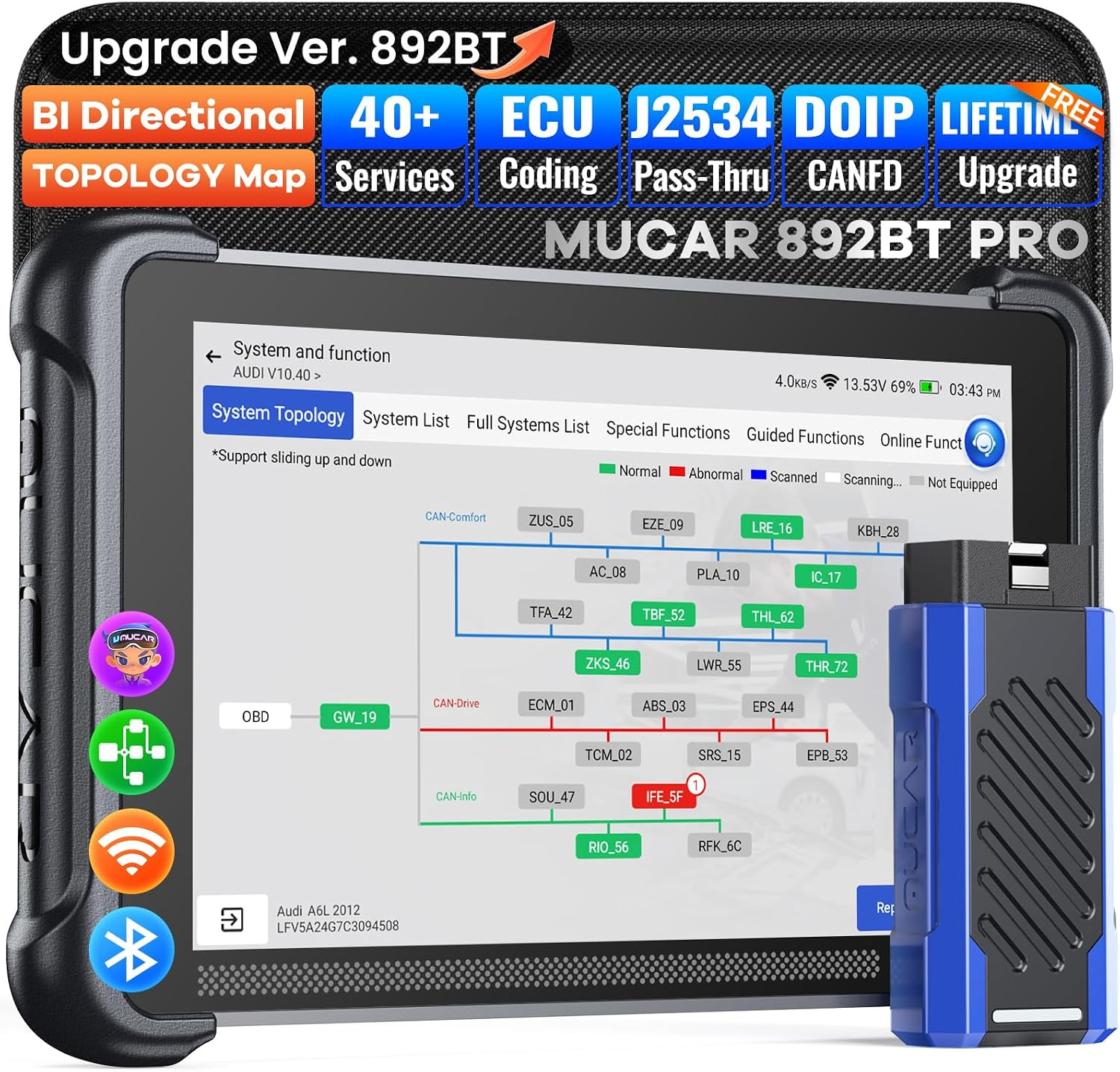 2026 MUCAR 892BT PRO OBD2 Scanner with Topology Map AI-Assisted Diagnostic Tool