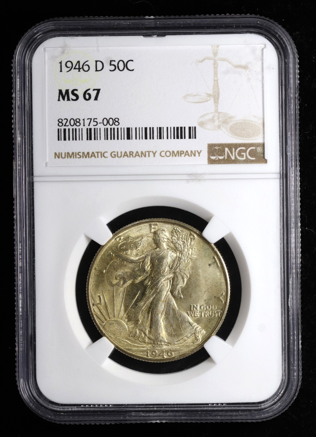 1946-D Walking Liberty Half Dollar 50C NGC MS67 Toning