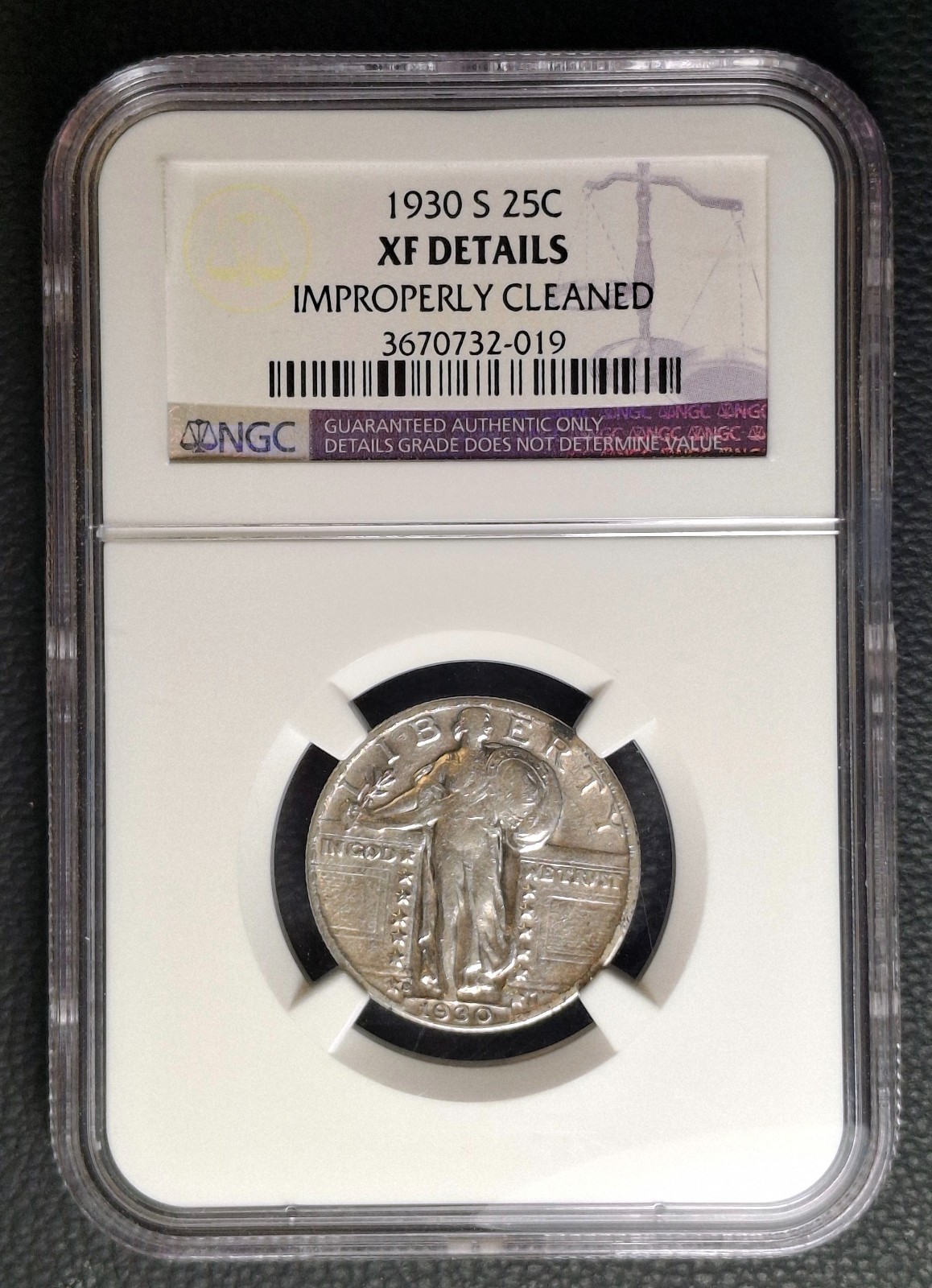 1930-S STANDING LIBERTY QUARTER.  NGC CERTIFIED XF DETAILS. Cert#3670732-019