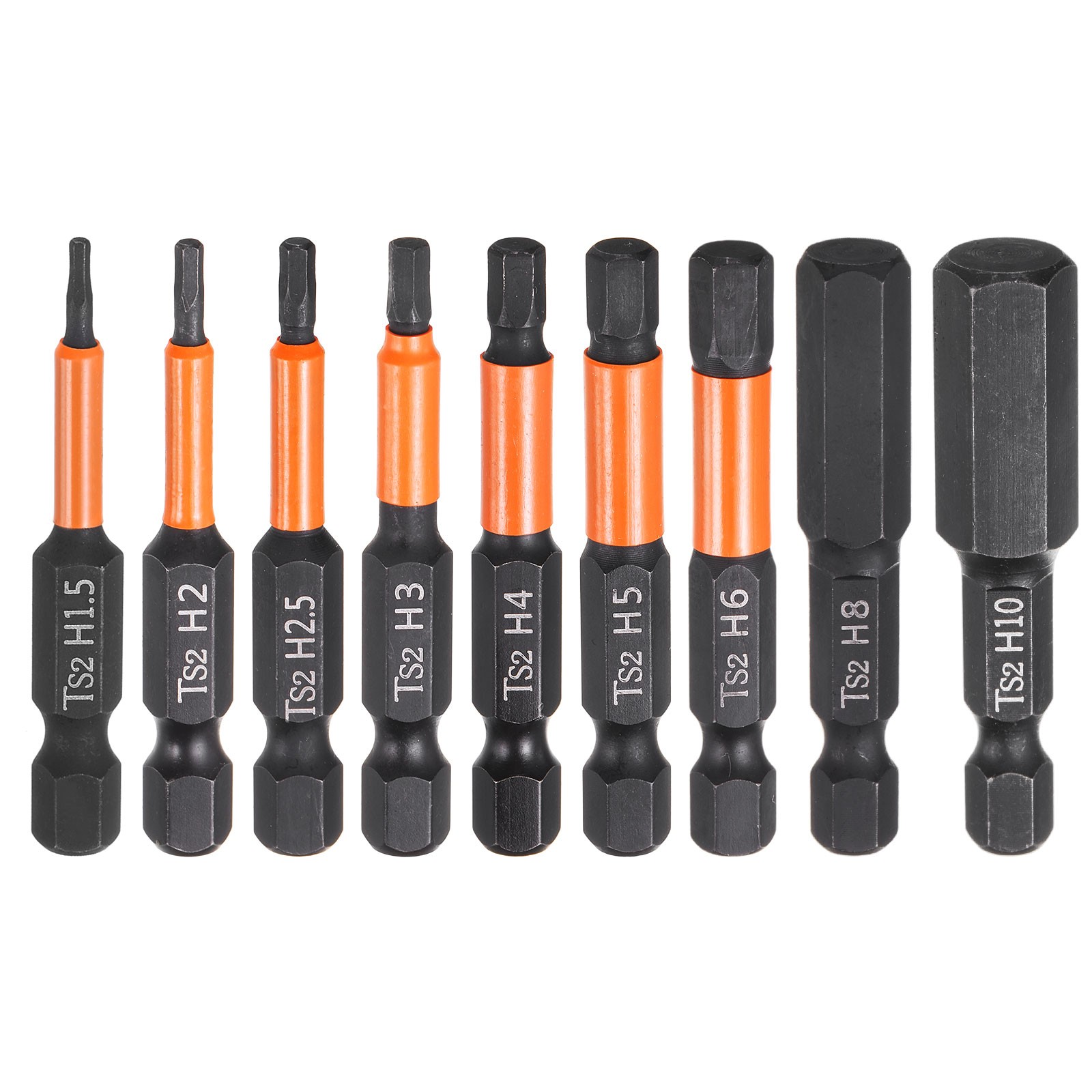 9pcs Hex Head Drill Bit Wrench Kit with Flat Tip 50mm Long Black Phosphate