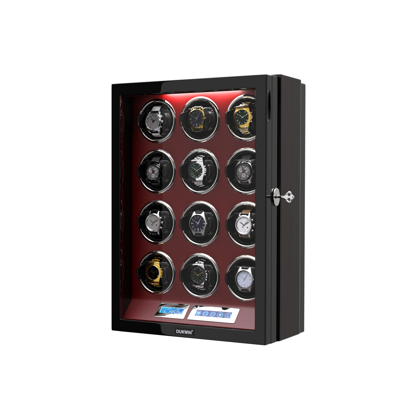 Automatic 12 Watch Winder Rotating Display Box LCD Touch Screen Display Case LED