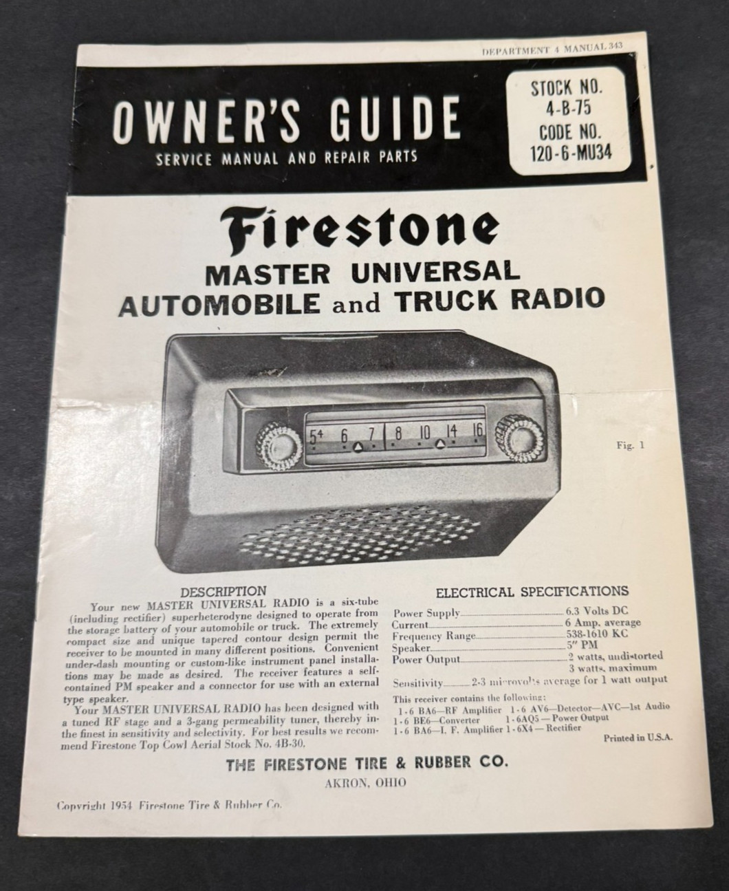 Automatic Radio 4-B-75 for Automobile & Truck Owner's Guide