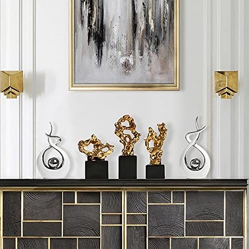 Norrclp Home Decor Modern Abstract Art Ceramic Statue Small White and Silver