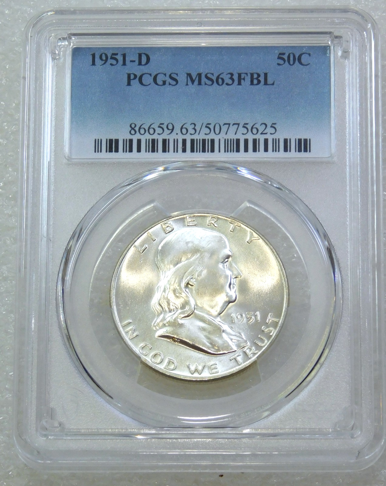 1951-D Franklin Half Dollar PCGS MS63FBL Frosty PQ coin New Holder #Q381B