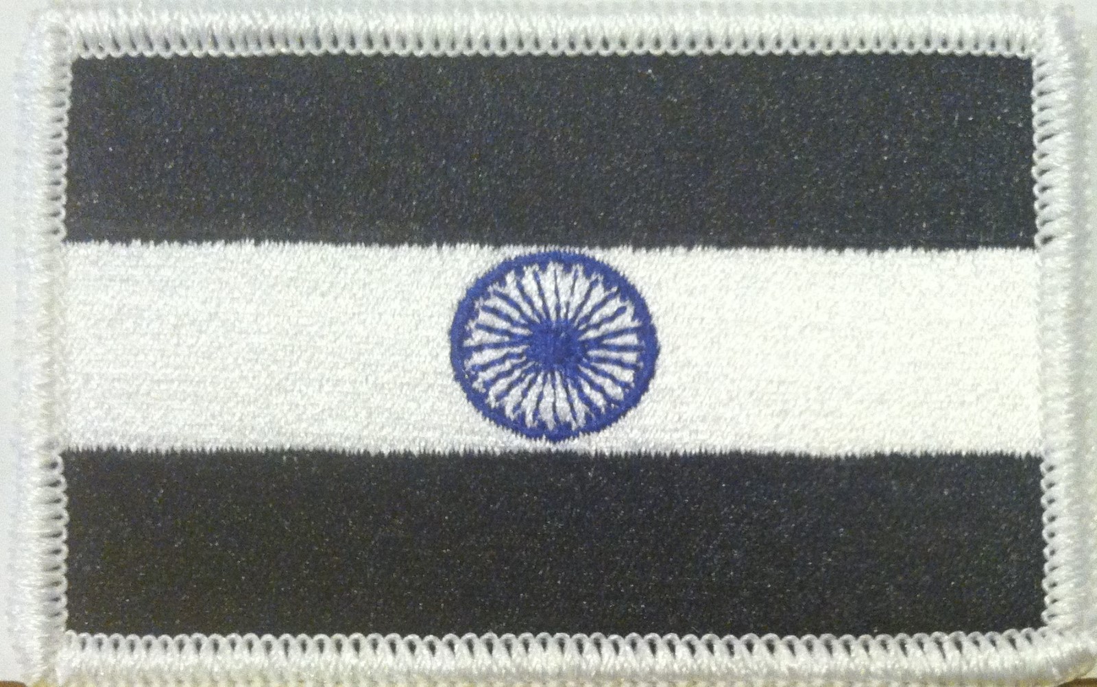INDIA Flag Military Patch With Hook Adhesive Fastener B & W White Border #26