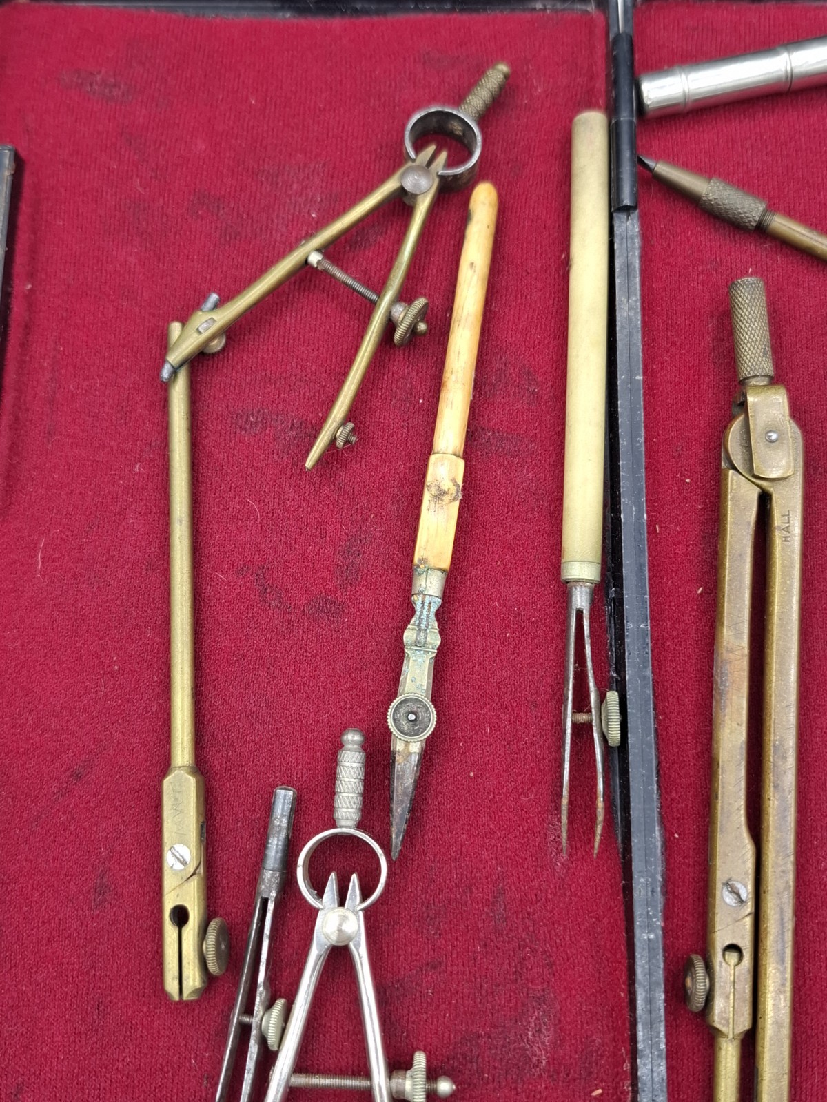 Vintage Drawing Set In Case Compass Protractor Measuring Tools