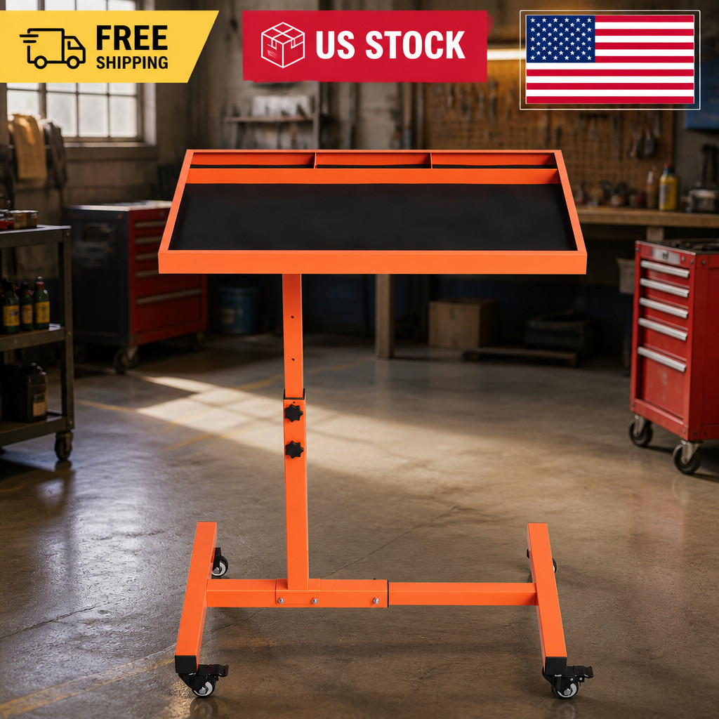 220LBS Heavy Adjustable Rolling Work Table with Tool Tray - Height 38"-45" Duty