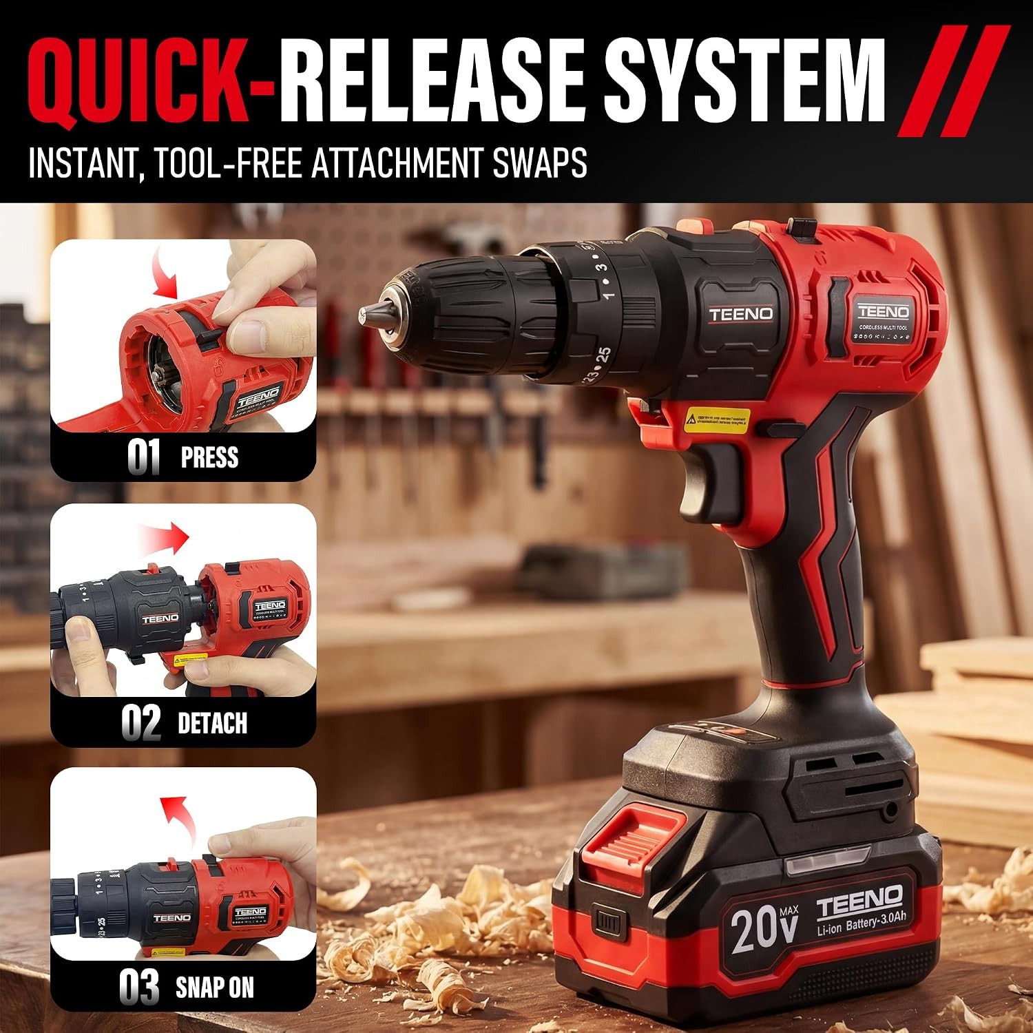 Brushless Power Tool Combo Kit, 6-in-1 Cordless Interchangeable Multi-Tool Set