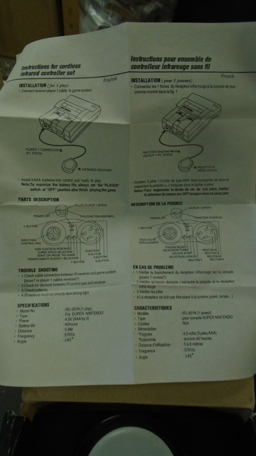 SNES Super Nintendo Infrared Remote Control Pad Controller Wireless Wire less