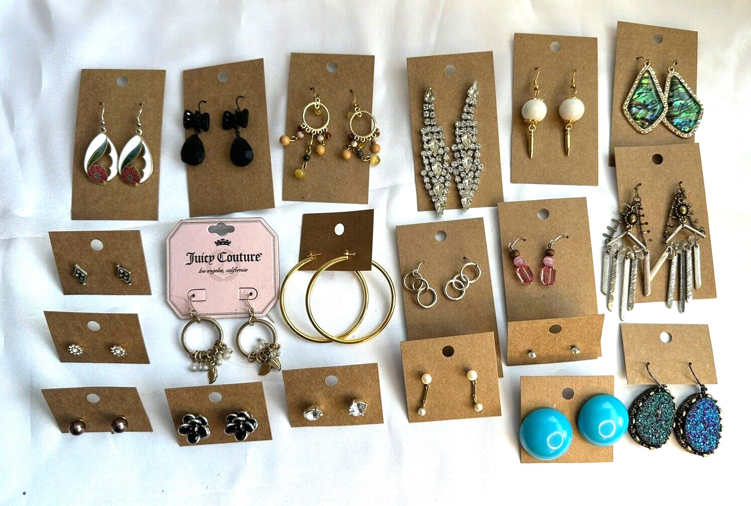 Vintage Vintage to Modern Lot of 20 Pair Pierced Earrings Rhinestone Dangle 930