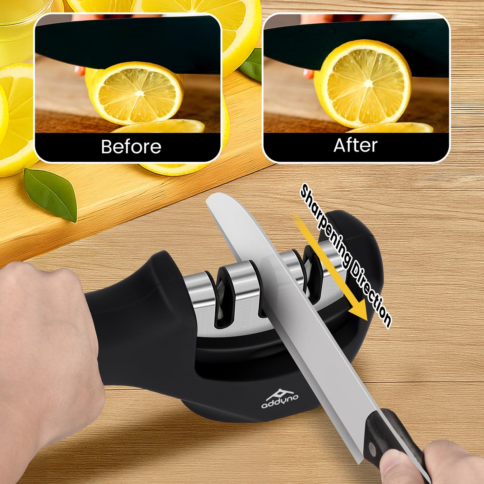 3Stage Knife Sharpener for Kitchen Knives, Adjustable Angle Guide, CoarseSharp