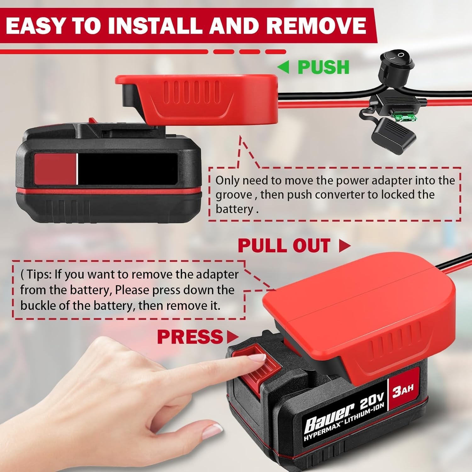 Versatile 2 Pack Power Wheel Adapter for Bauer 20V Batteries - Safe and Durable
