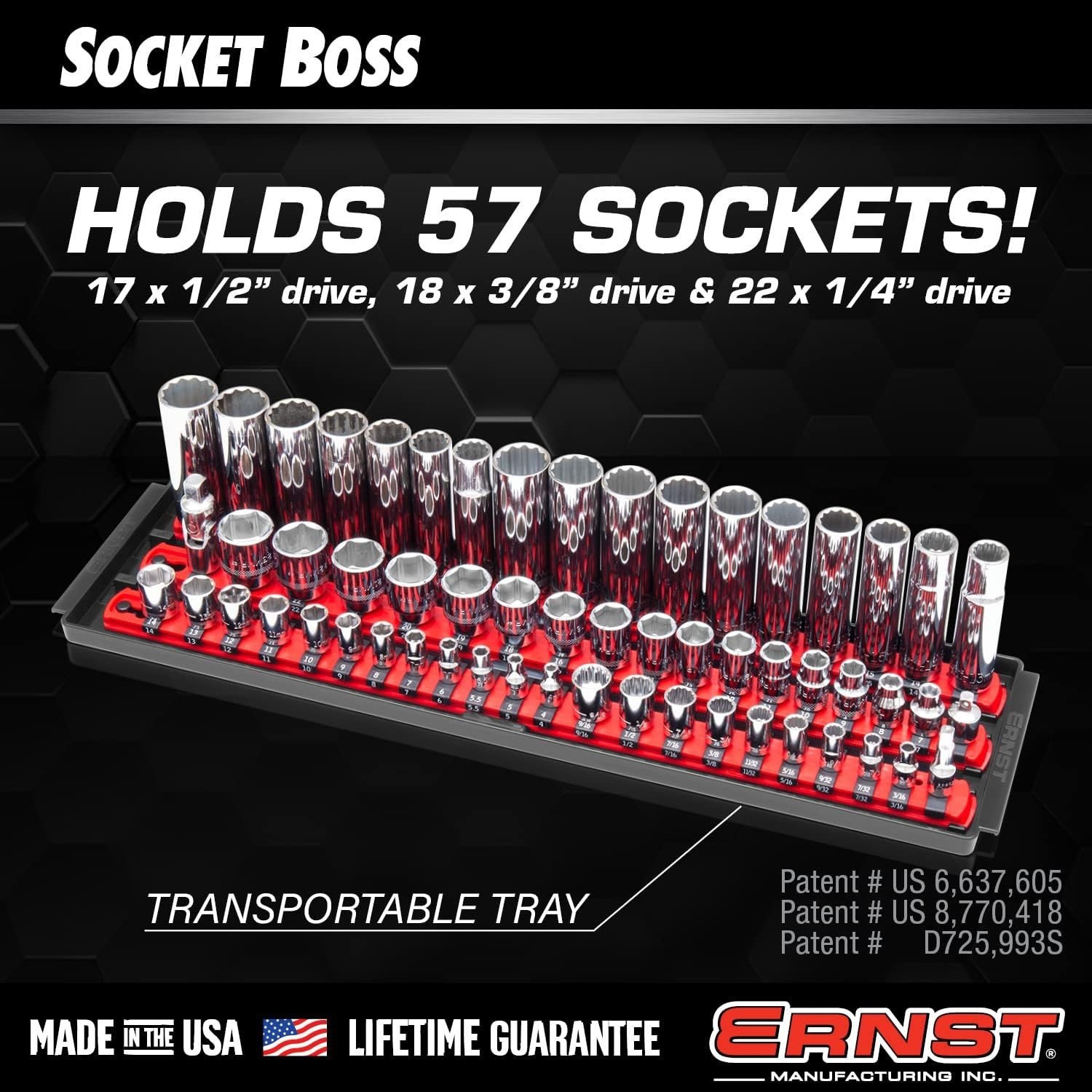 18-Inch Socket Organizer with 3-Tier Design for 57 Tools - Customizable Storage