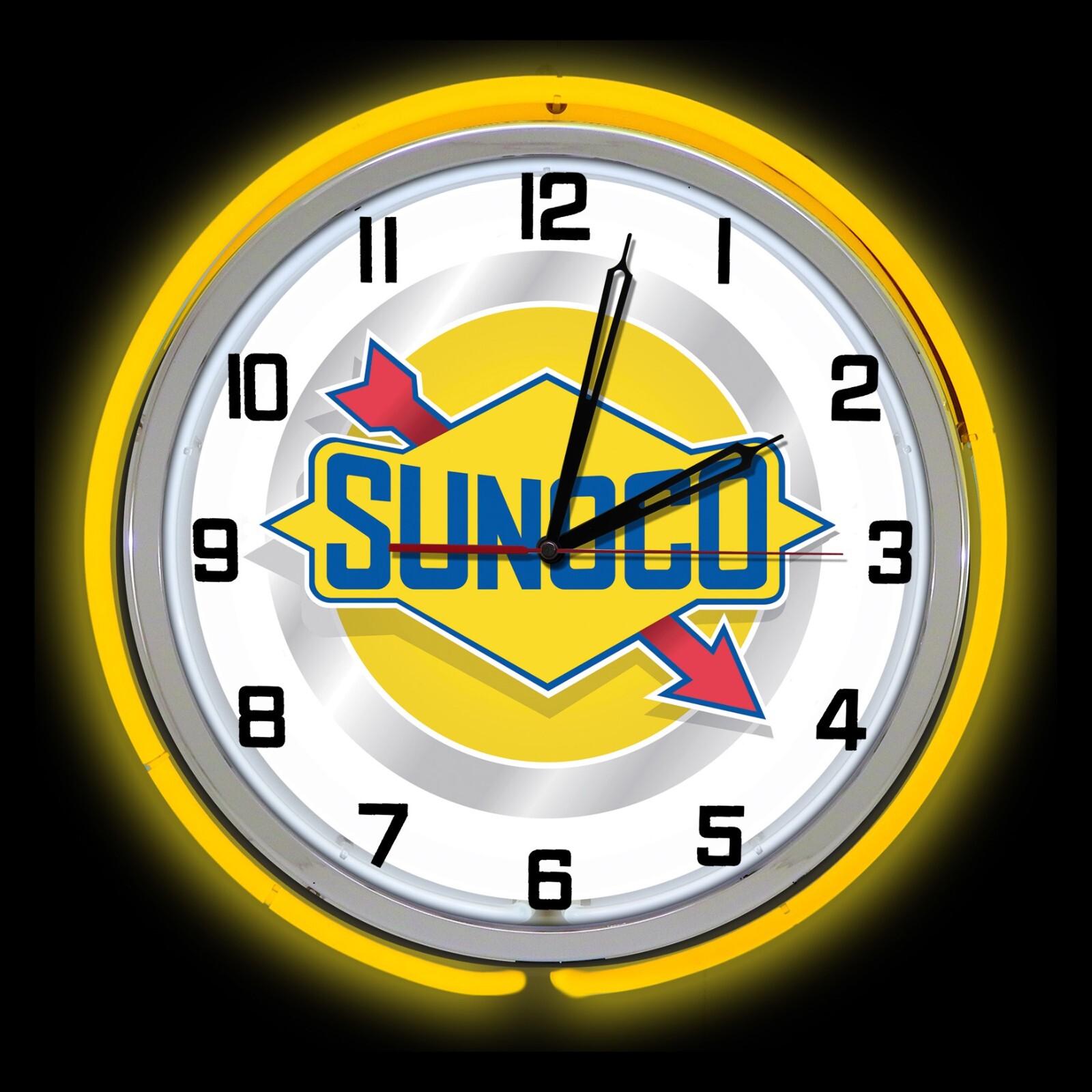 19" SUNOCO Gasoline Sign Double Neon Clock Gas Station Oil Lube Yellow Neon