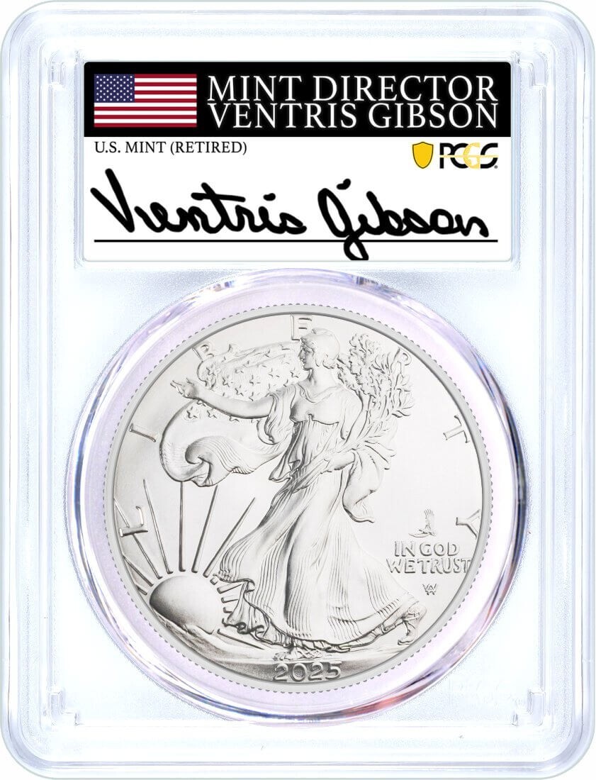 2025 (P) $1 1oz Silver Eagle with Eagle Privy PCGS MS70 FDOI Gibson Signed