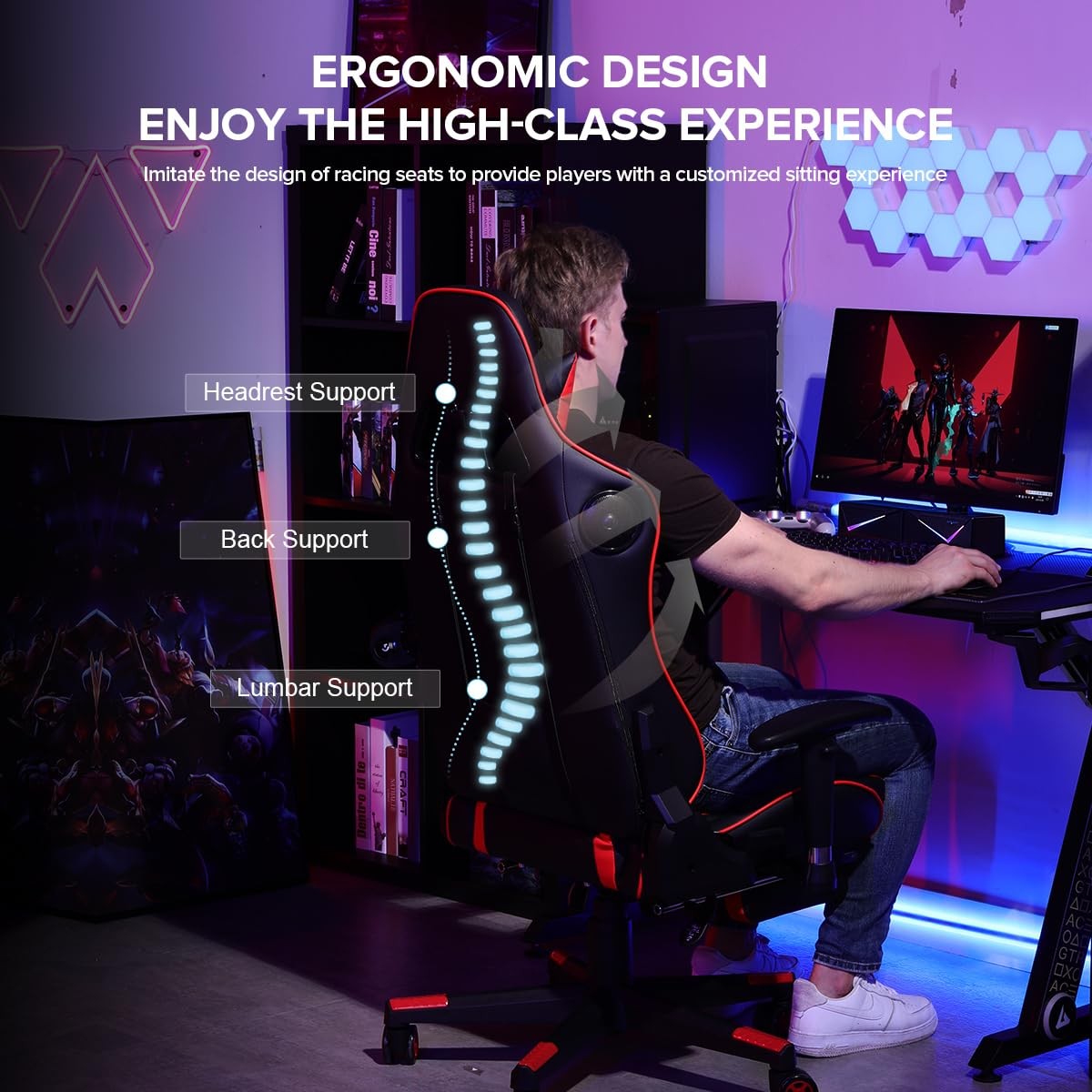GTRACING Gaming Chair with Footrest 27.86 in x x 53.15 in, Red