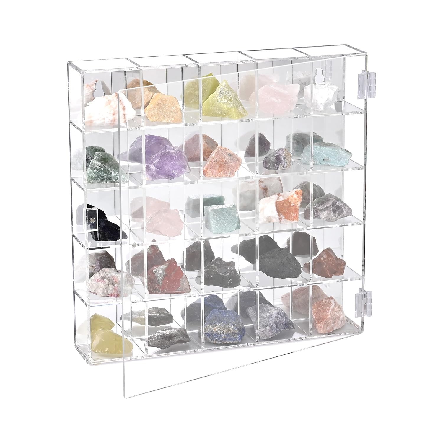 25 Compartment Wall Mountable Acrylic Display Case for Collectibles Mirror Back