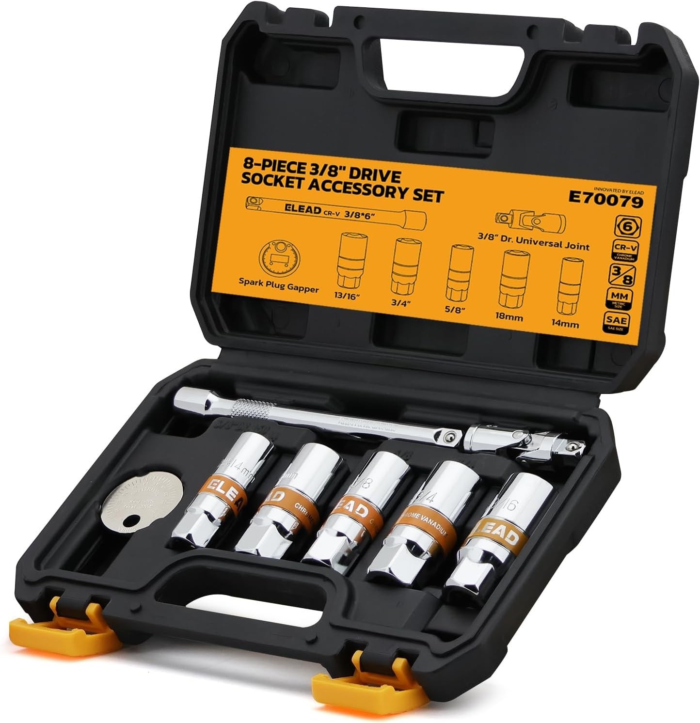 3/8" Drive Spark Plug Socket Set with Universal Joint & Extension Bar