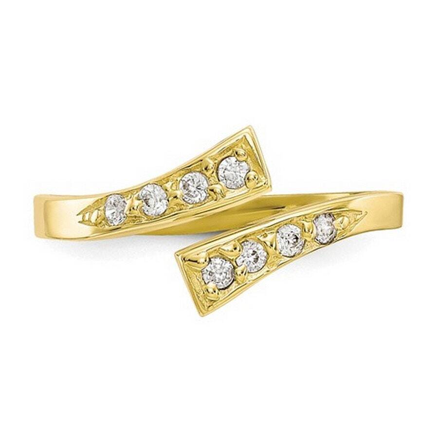 Solid 10K Gold or Sterling Silver Adjustable Cubic Zirconia Bypass Toe Ring -