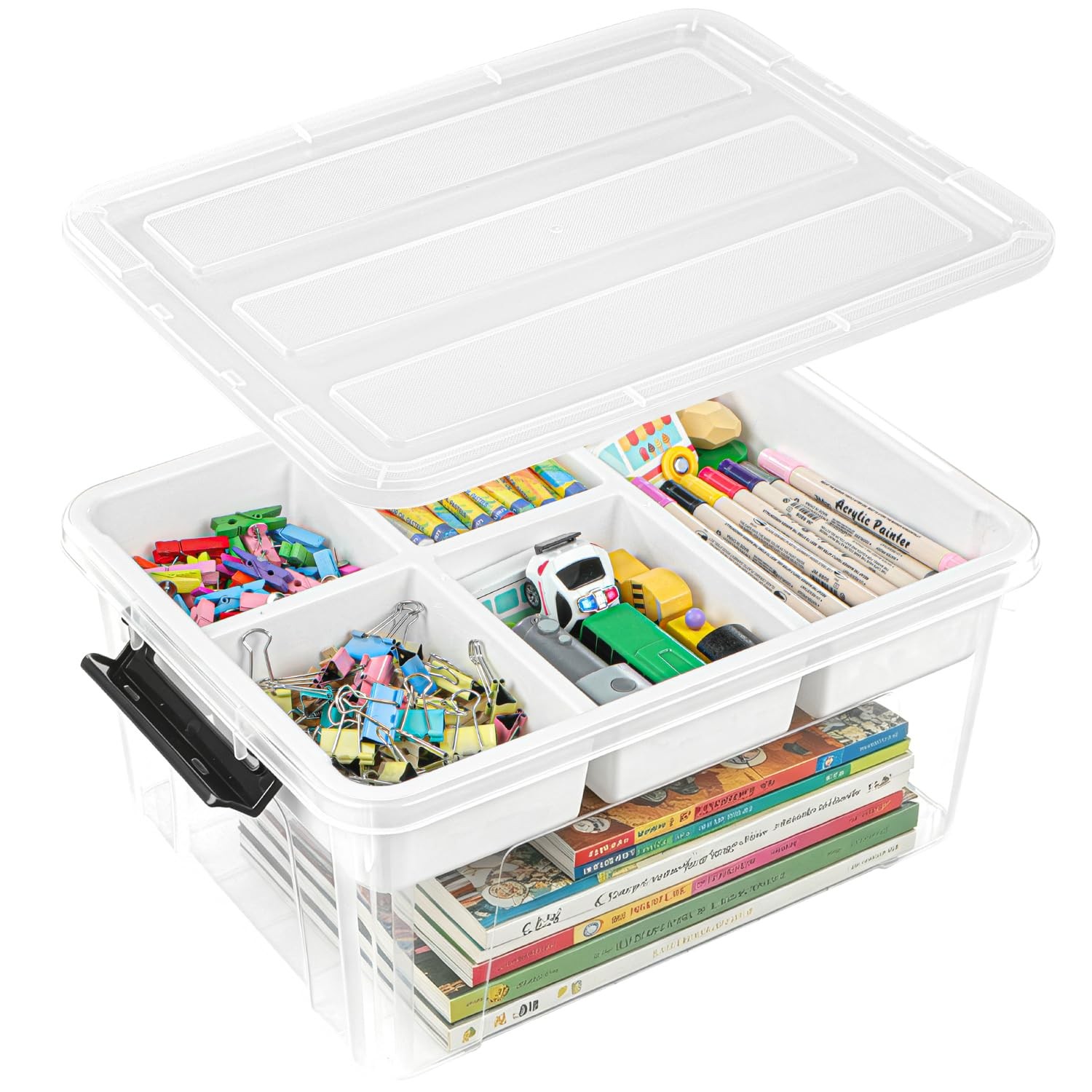 Clear Craft Storage Box 17 QT with Removable Tray for Art Supplies Beads Sewing