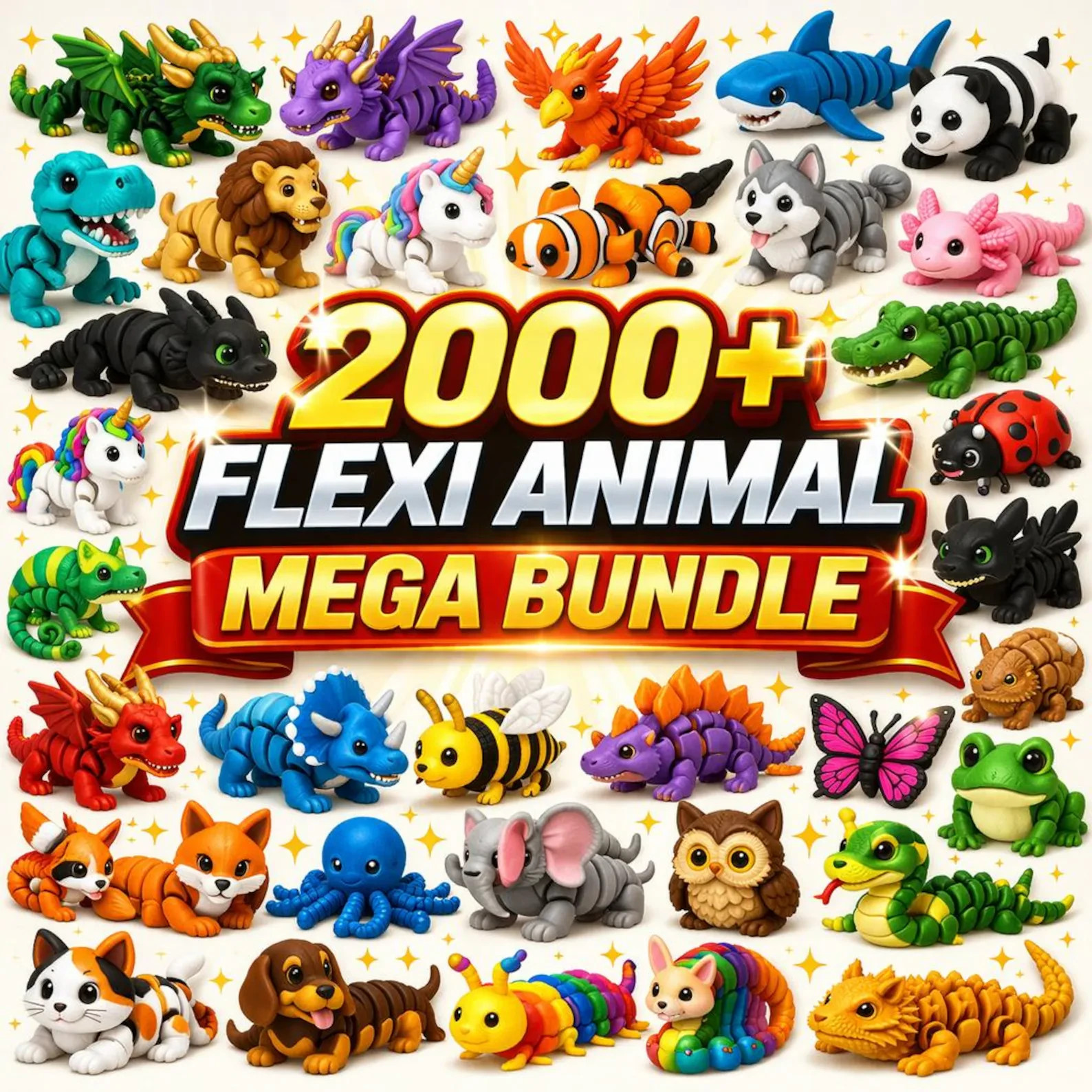 2000+ Flexi Animal STL Bundle | Articulated Mini Animals 3D Print Files