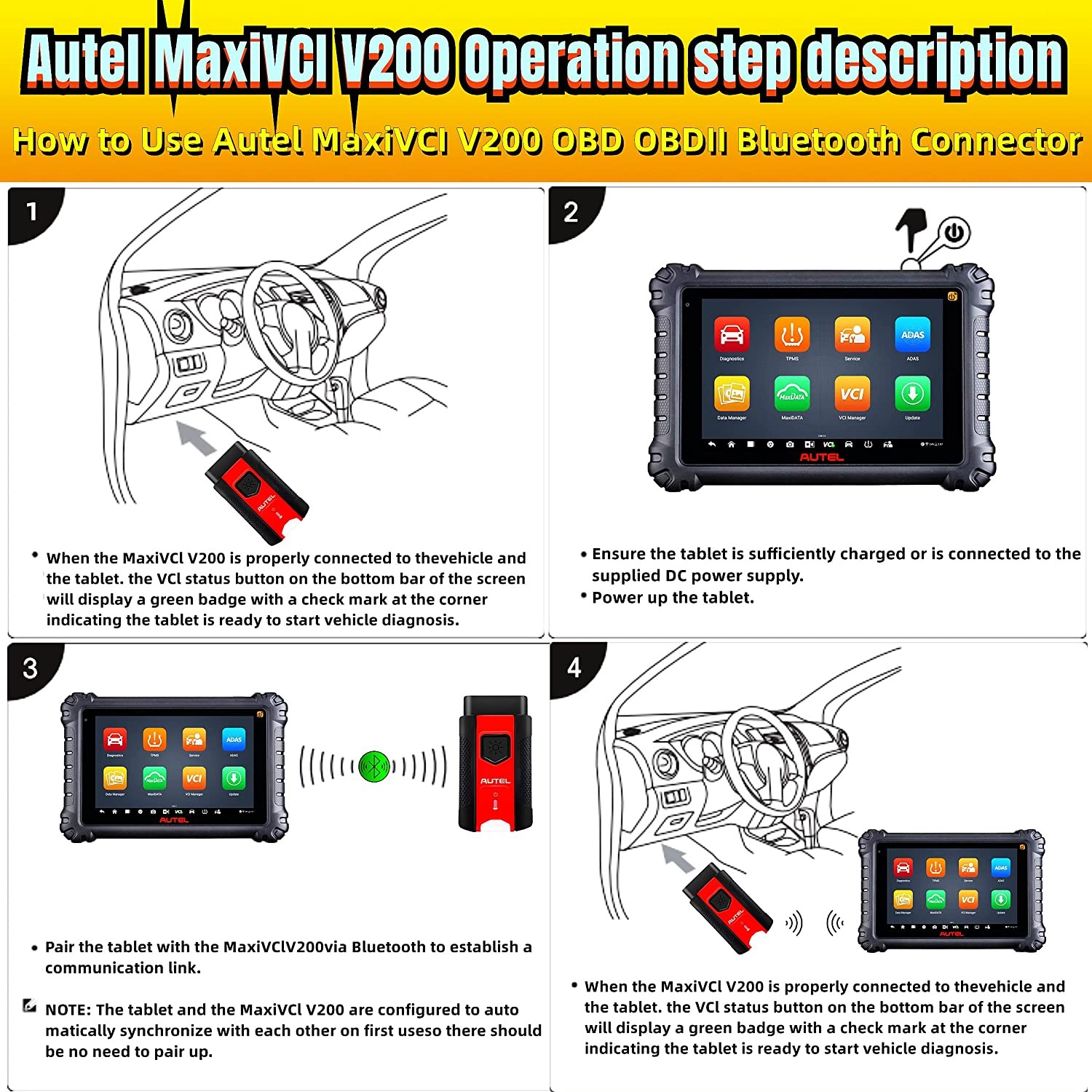 AUTEL MaxiVCI V200 Bluetooth Wireless Diagnostic Interface For MS906 PRO ITS600