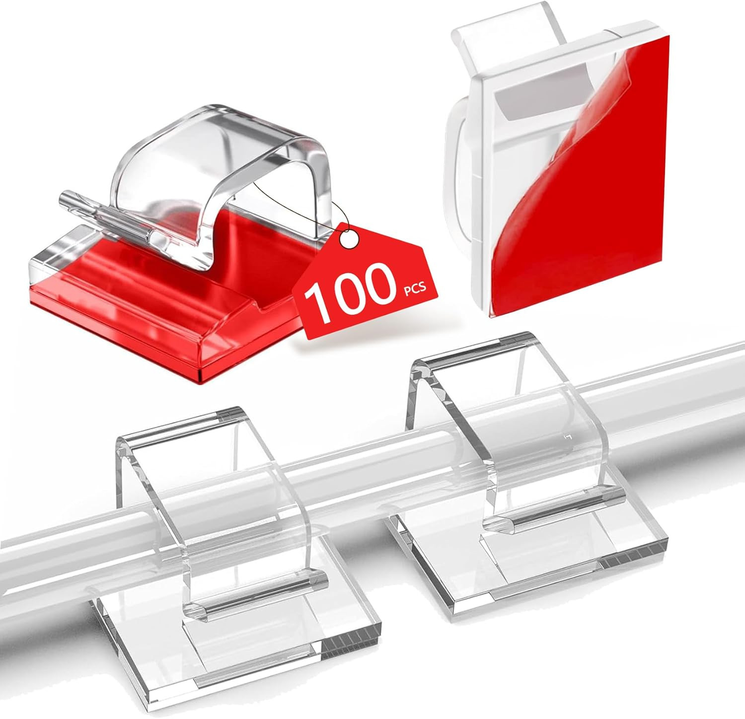 100PCS Cable Clips, Adhesive Wire Clips Organizer Cord Small, Clear glossy