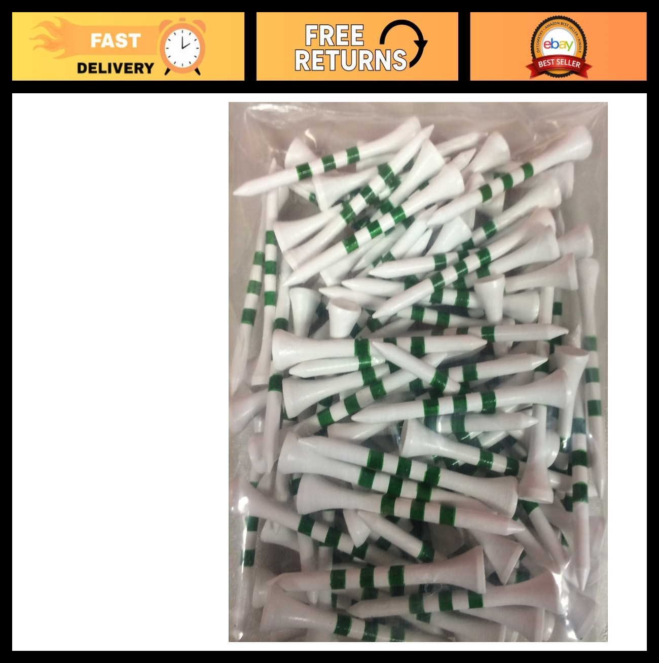100 Pack 2 3/4" Wooden Golf Tees with Height Stripes for Accurate Shots