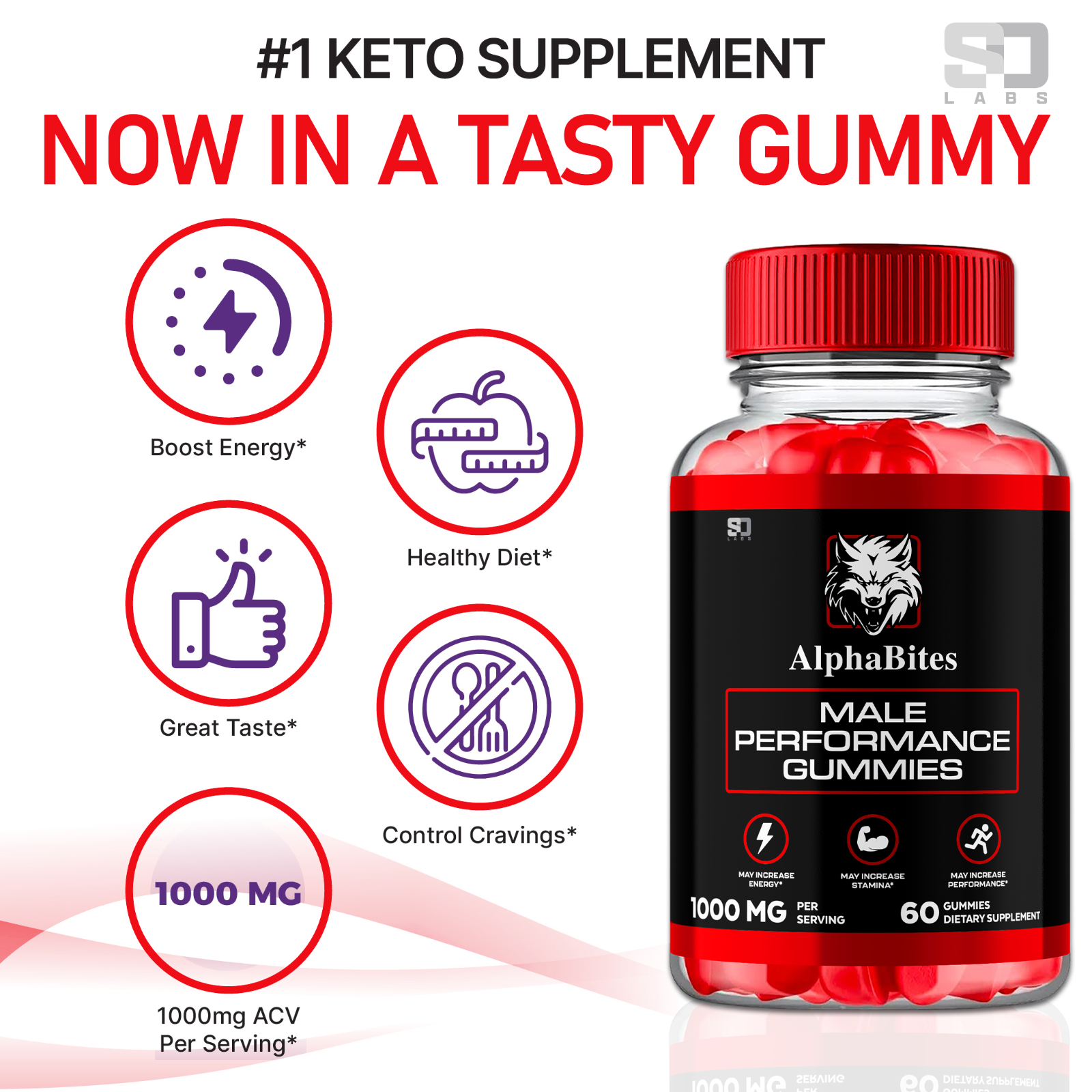 (5 Pack) Alpha Bites Male Gummies Advanced Performance and Stamina (300 Gummies)