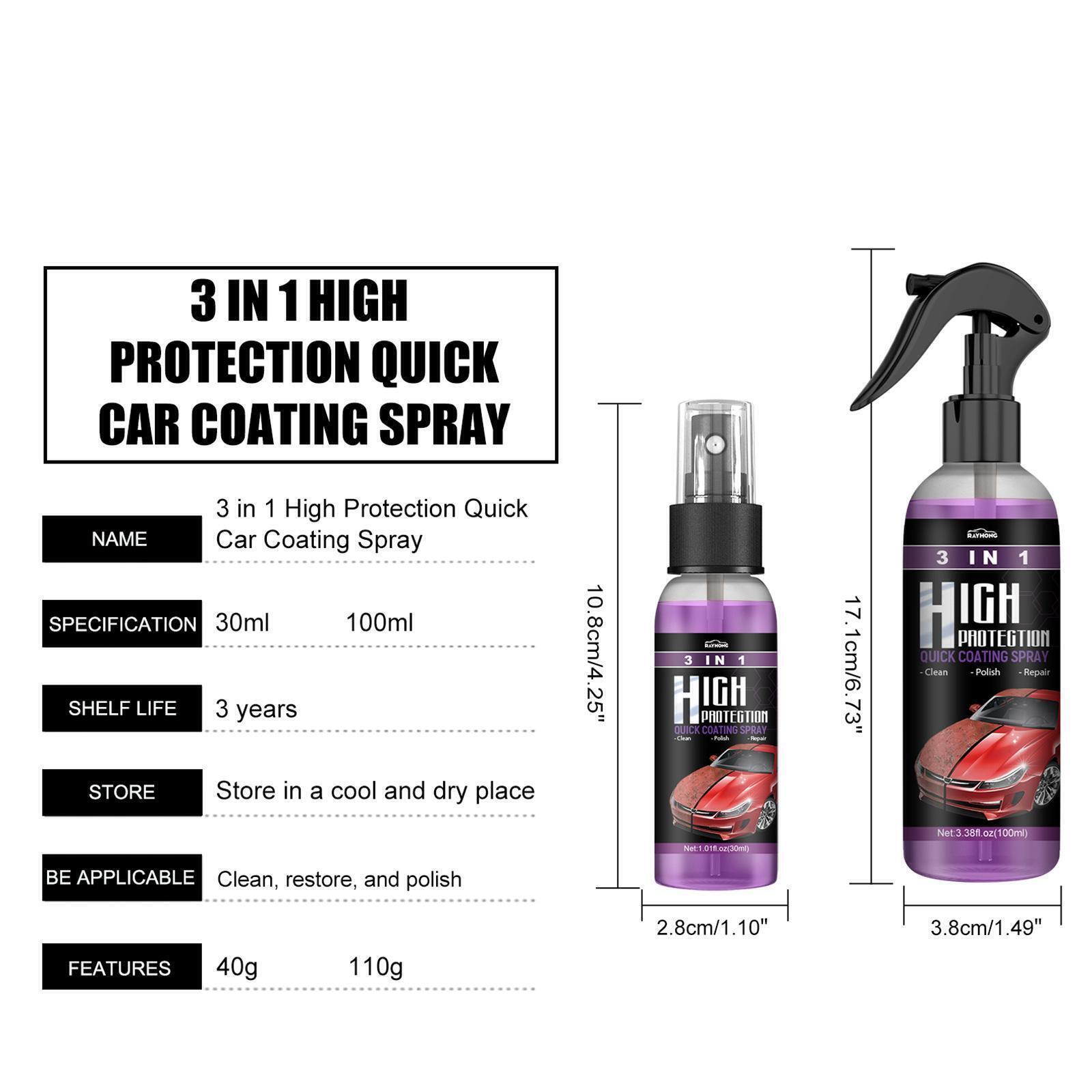 3 in 1 High Protection Quick Car Coat Ceramic Coating Spray Hydrophobic 300ML US