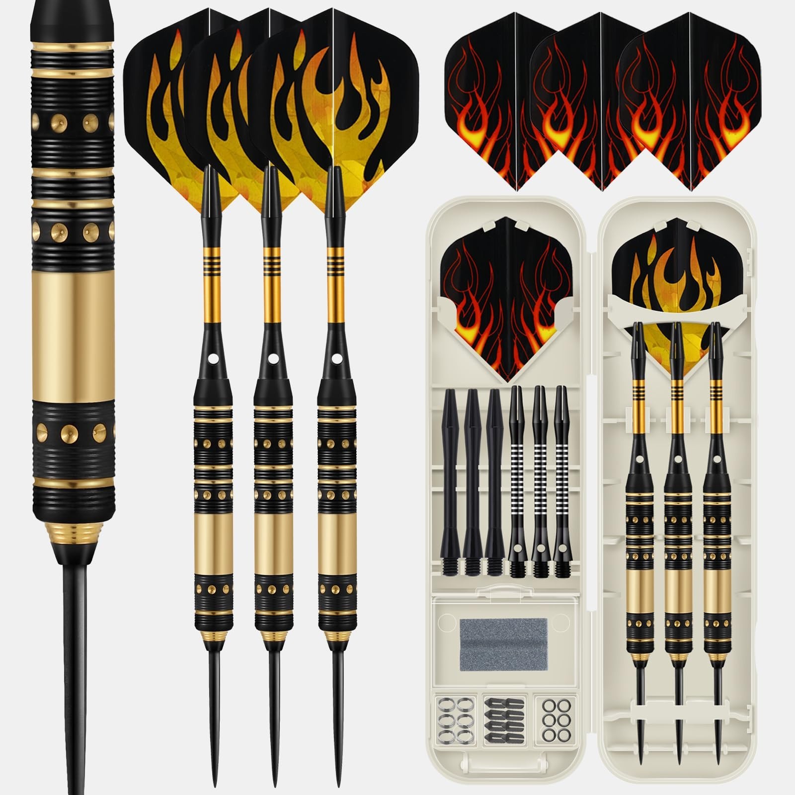 3 Steel Tip Darts Set, Brass Barrels, Aluminum Shafts with Dart case