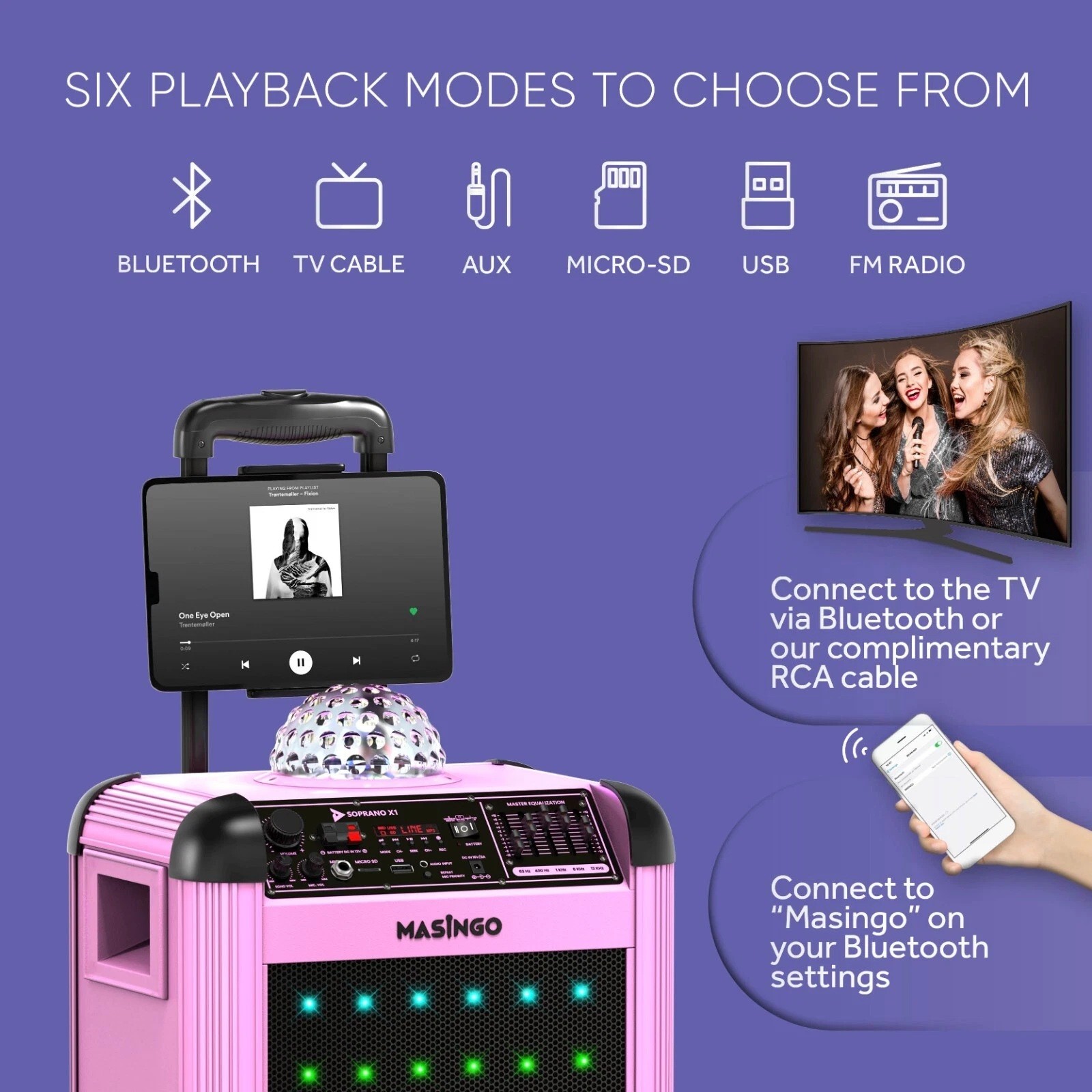 Portable Karaoke Machine Microphones Speaker Disco Ball Bluetooth Singing System
