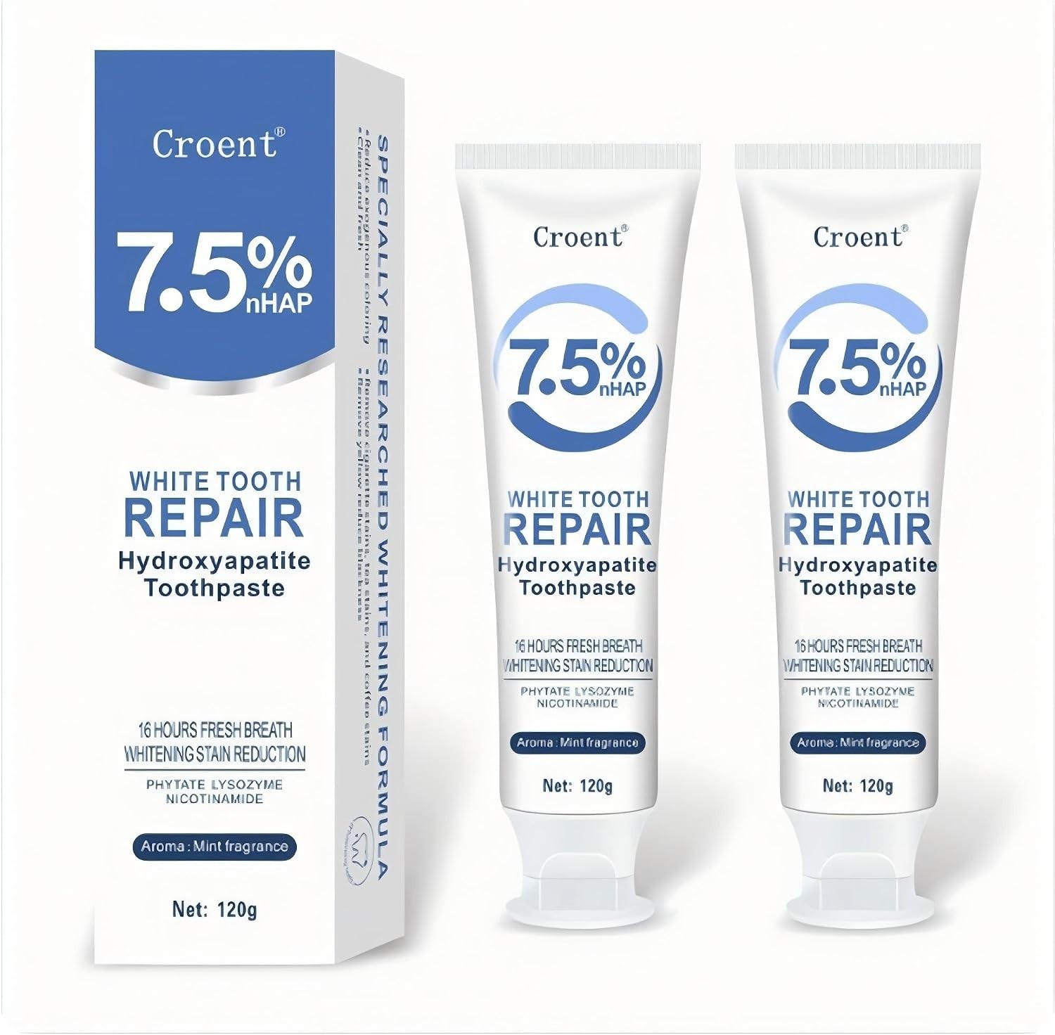Hydroxyapatite Enamel Protection Toothpaste - 7.5%, Natural Mint Flavor, 2 Pack