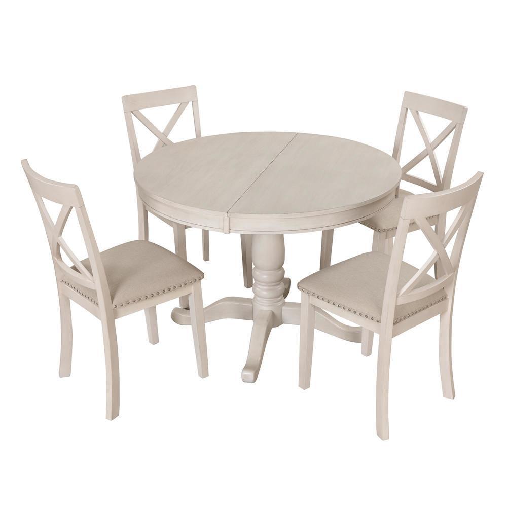Sturdy and Durable 5 Piece Kitchen Table Set Round Table and 4 Kitchen Chairs