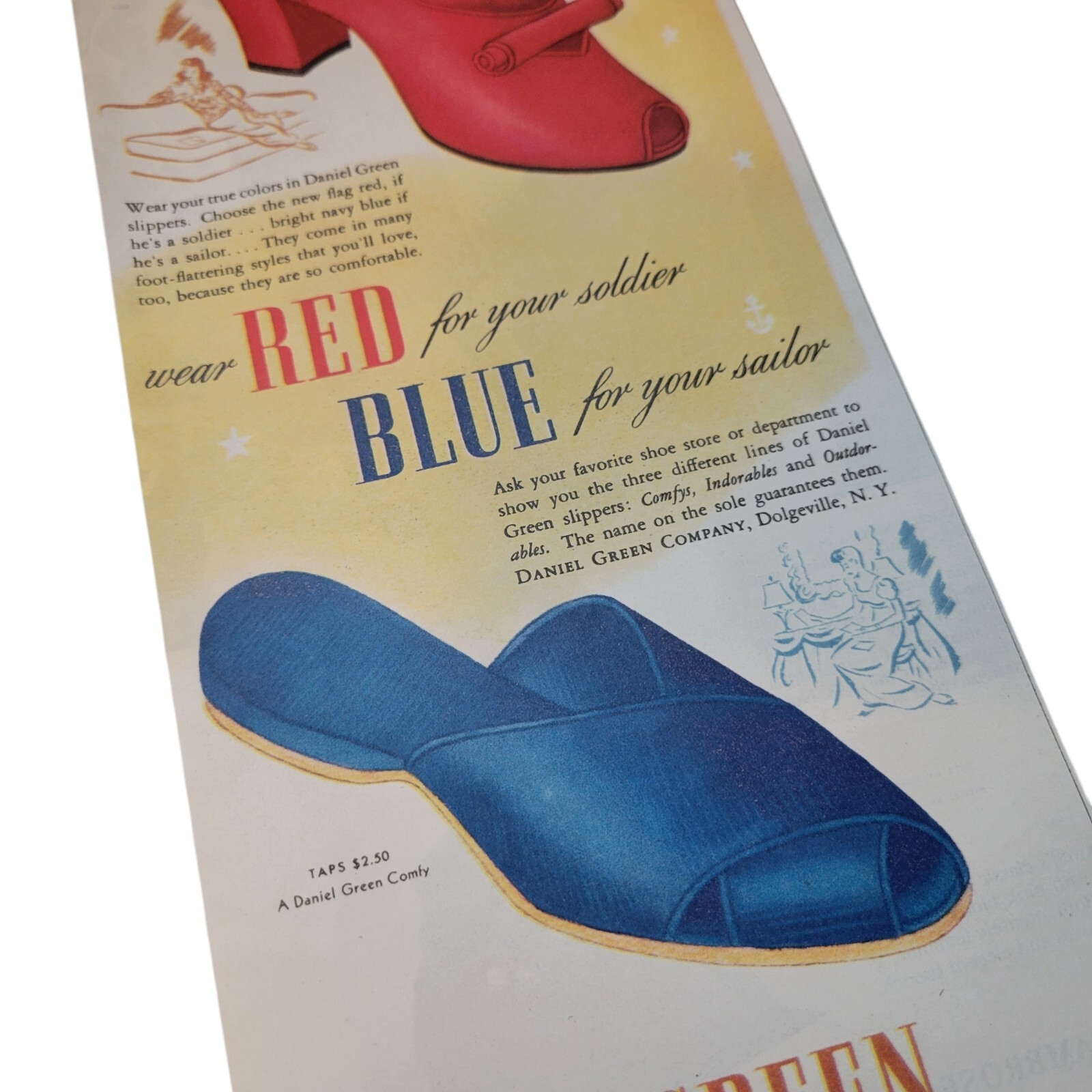 Vtg 40's Daniel Green Slippers Print ADs Lot of 3 Comfy Shoes Indorables