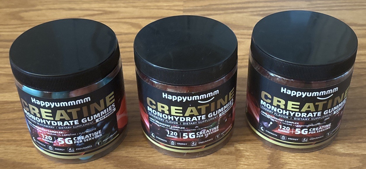 3x 120ct Happyummmm Creatine Monohydrate 360ct Gummies Cherry, Cranberry, Raspbe