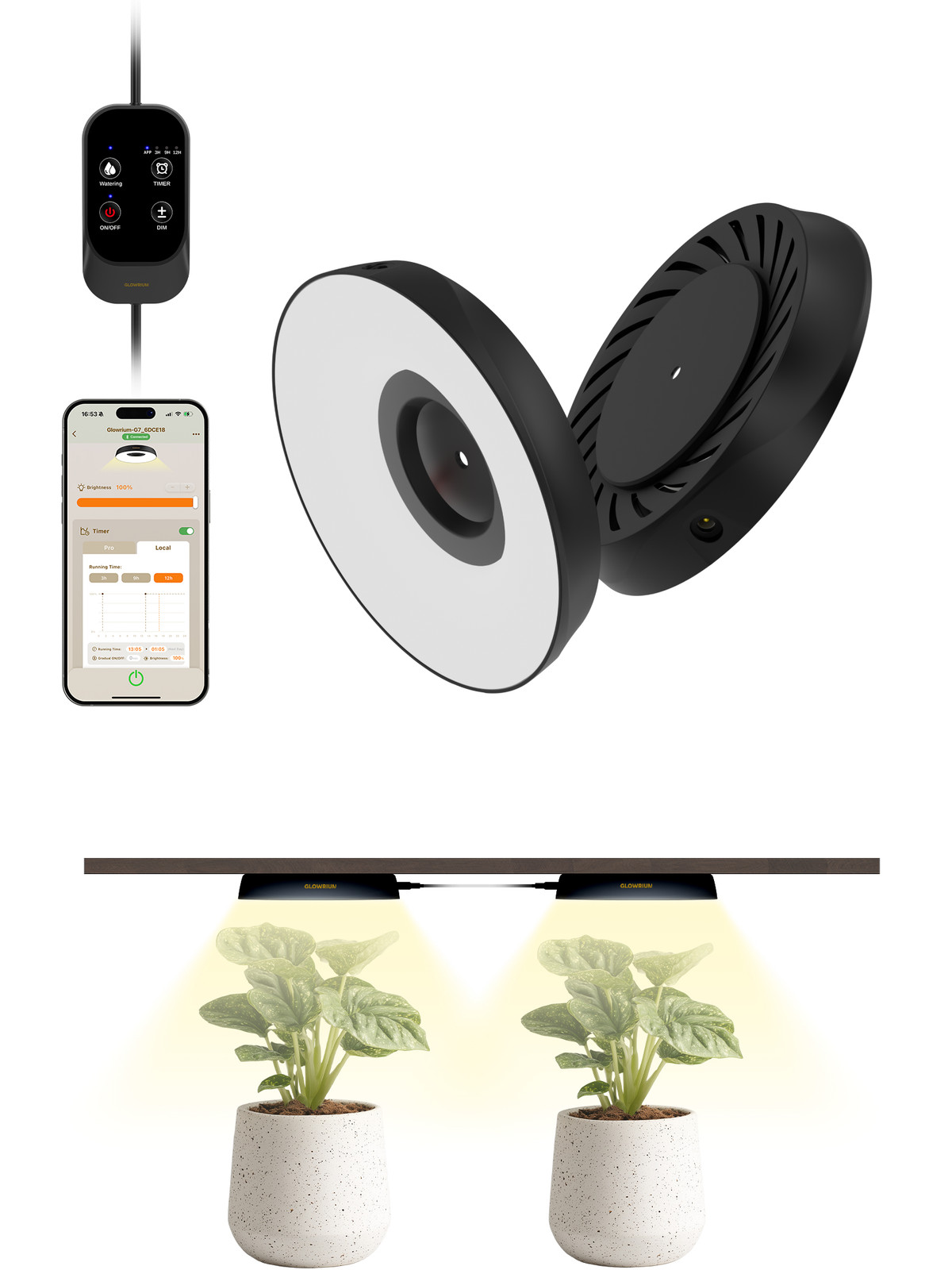2PCS Full Spectrum LED Smart Grow Light Auto Timer APP Control for Indoor Plant