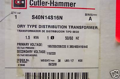 CUTLER HAMMER S40N14S16N DRY TYPE DISTRIBUTION TRANSFORMER 1.5 KVA NEW IN BOX