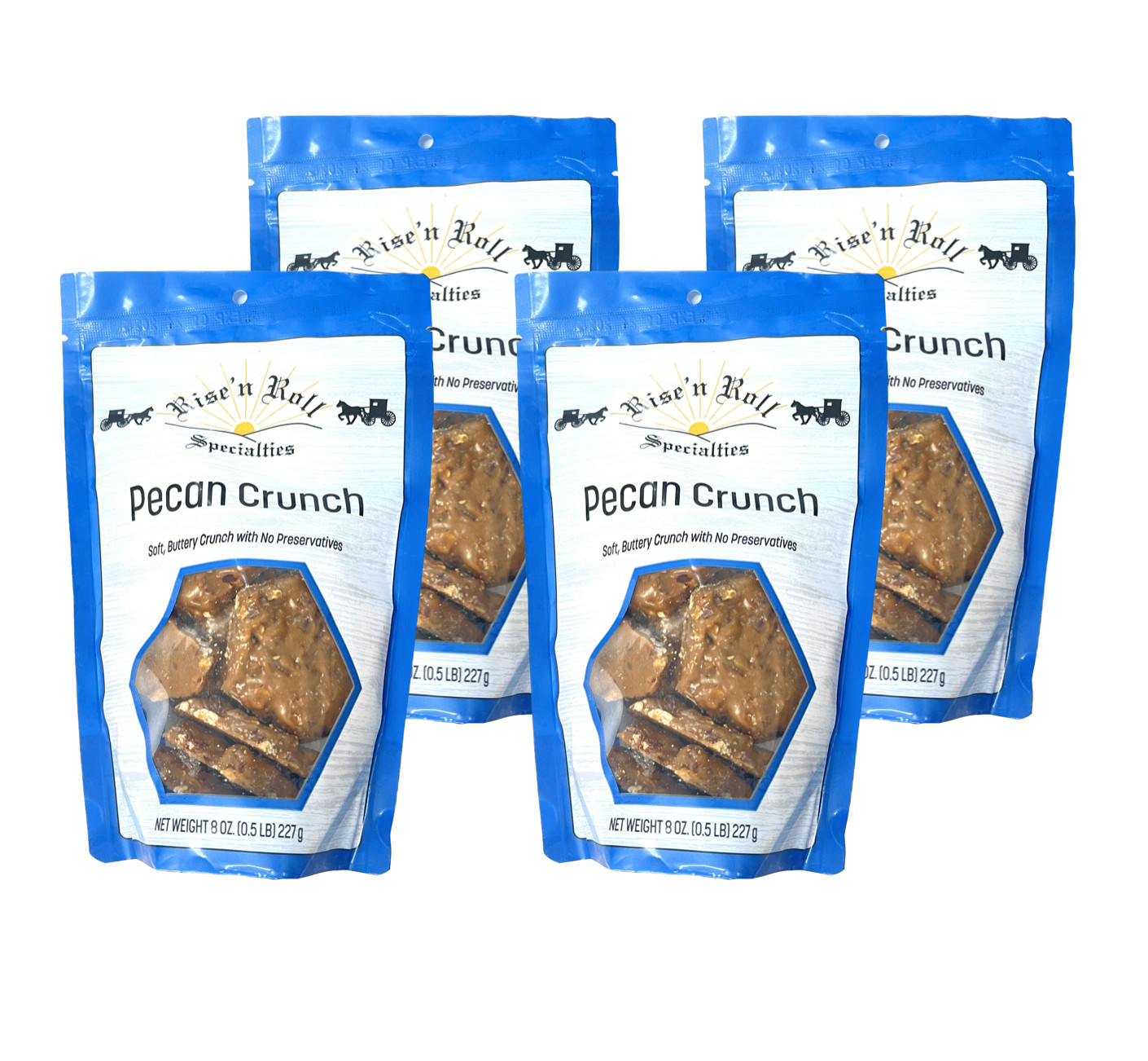 4 Pack Rise'n Roll Amish Bakery Pecan Crunch 8oz Bag Middlebury, Indiana