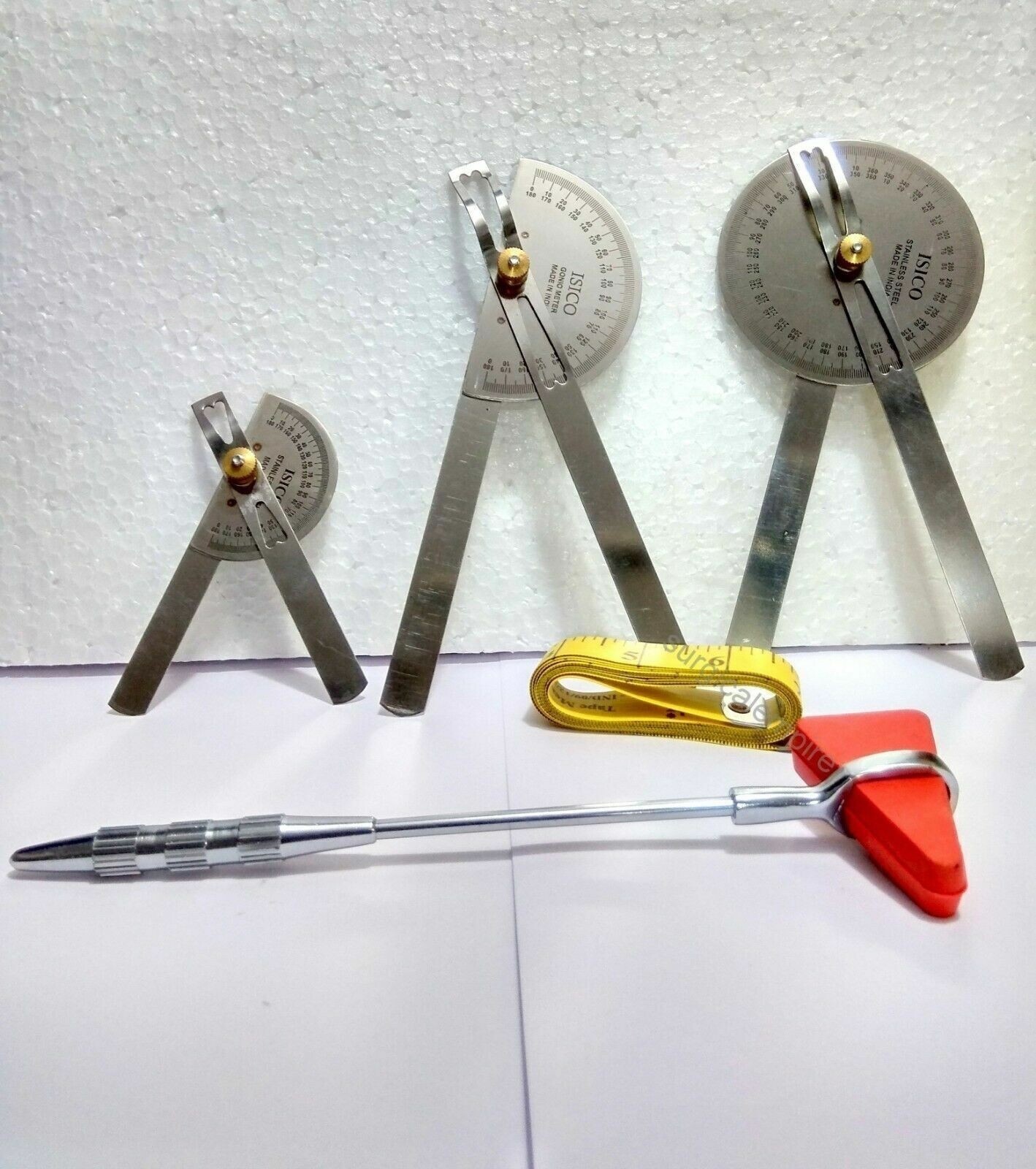 Goniometer Set of 3 Pcs Stainless Steel Hammer Measuring Tape