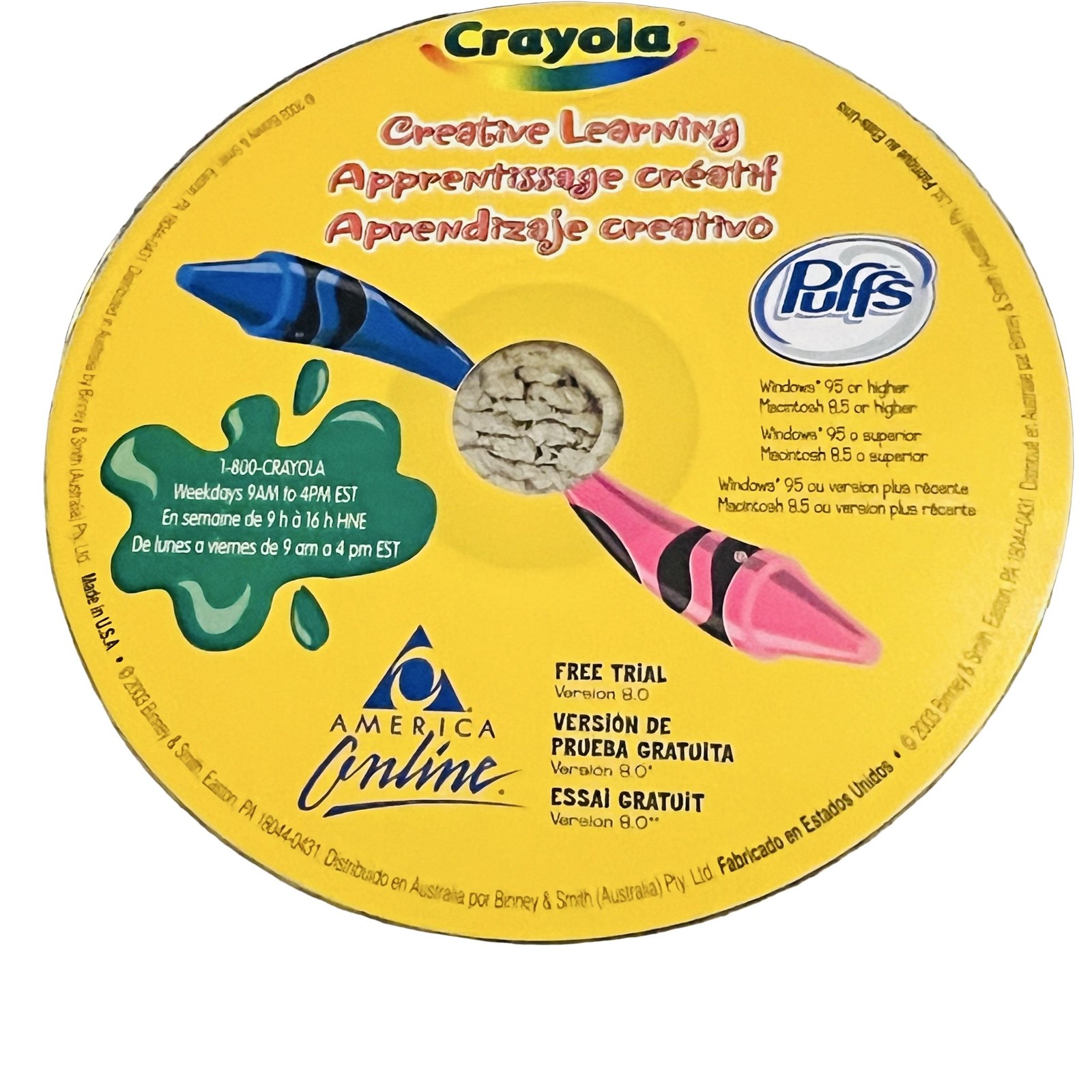 Crayola Creative Learning CD 2003 AOL Puffs Trial Software English French