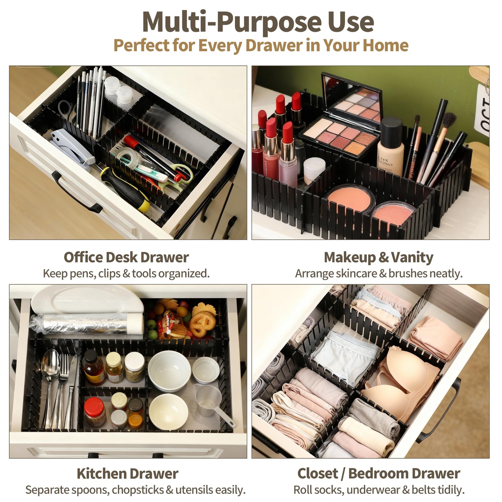 Drawer Divider Adjustable Diy Storage Organizer Separator for Tidying Clutter...
