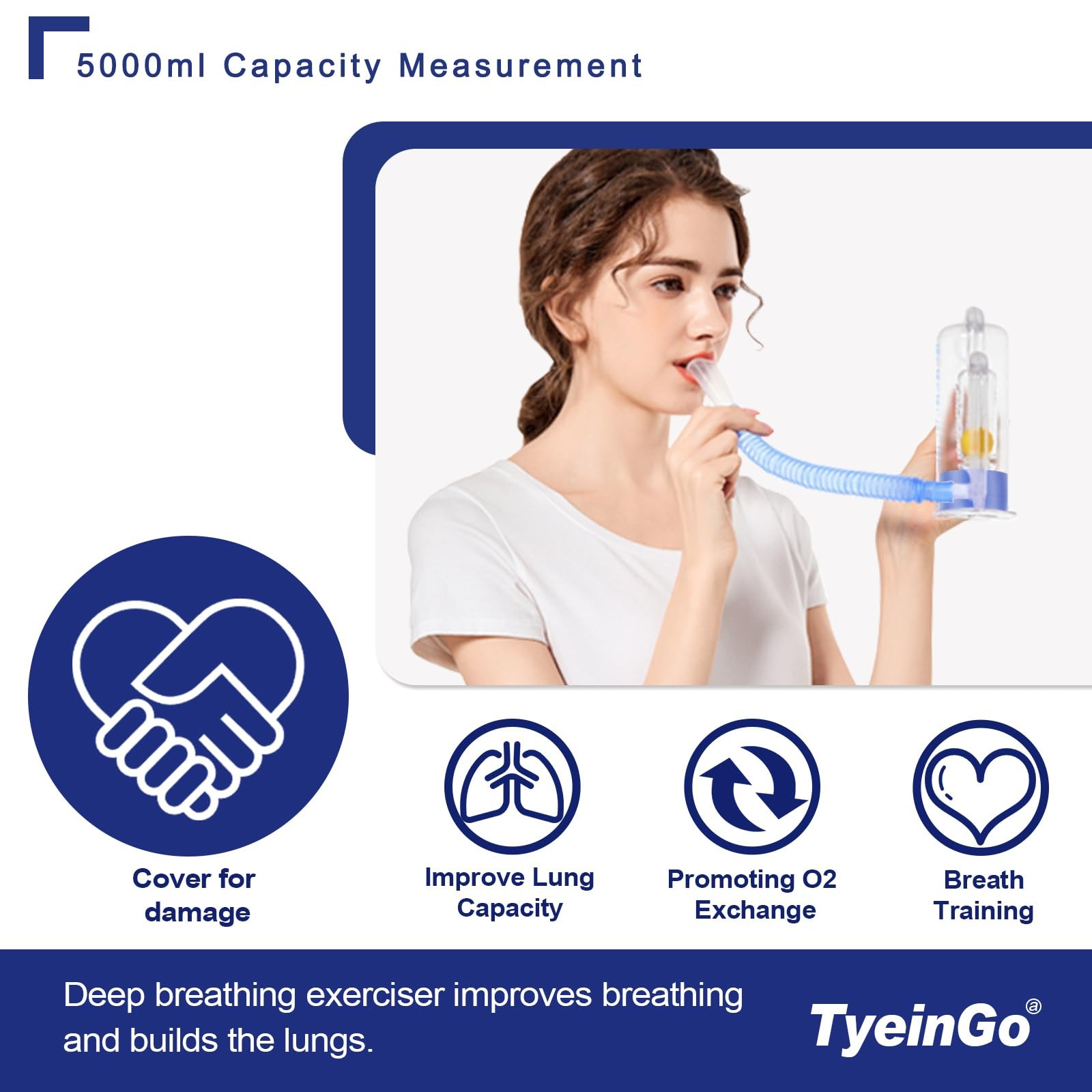 Breathing Exercise Device for Lungs, Lung Exerciser Device – 5000ml Volumetri...