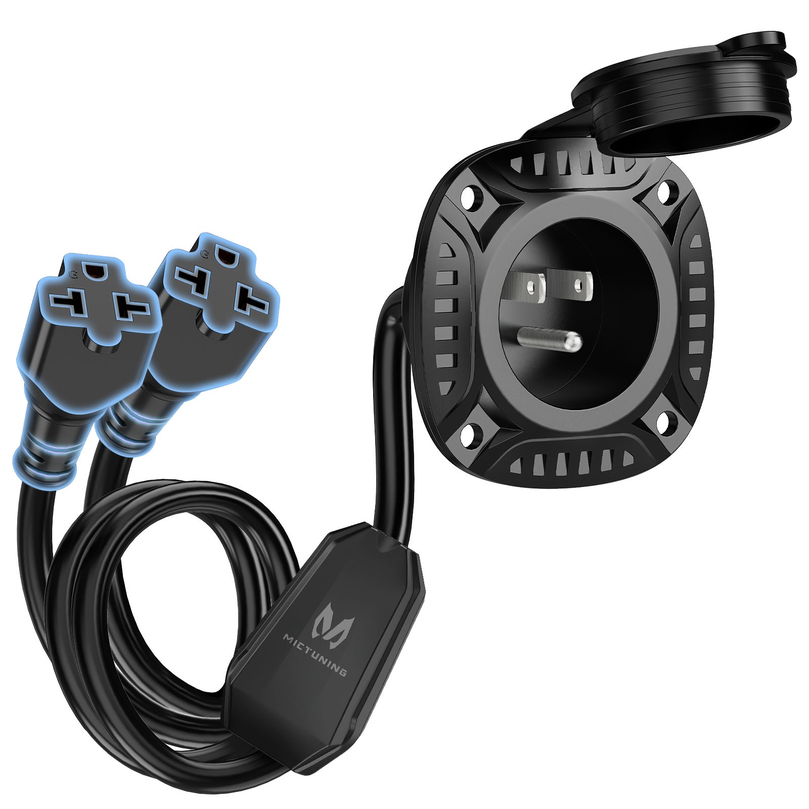 5-in-1 AC Port Plug 20A 125V, Dual 12 AWG Extension Cords,RV Shore Power Inlet