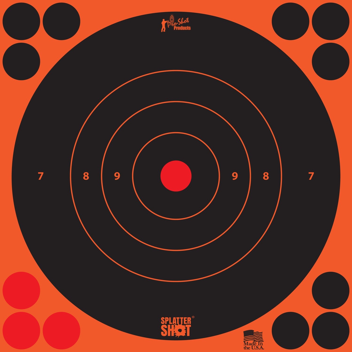 Pro-Shot 8BORNG6PK SplatterShot Self-Adhesive Paper Black/Orange 8" Bullseye 6 P
