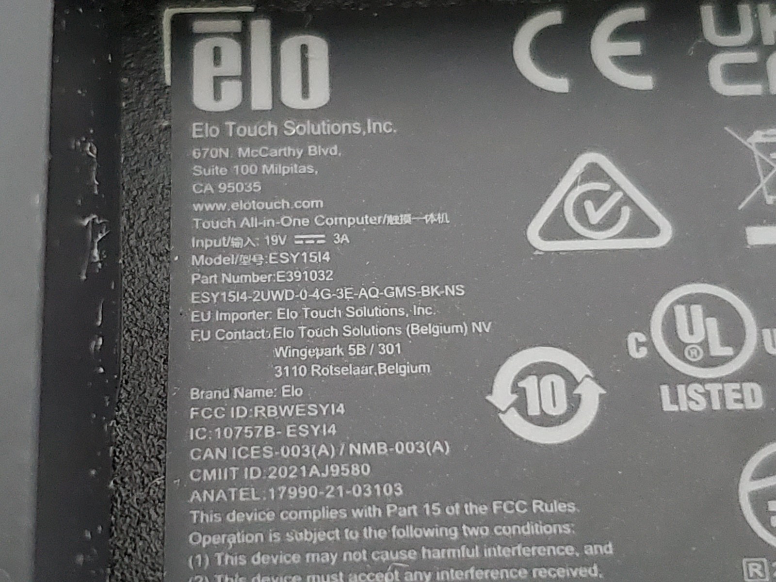 ELO 15" I-Series 4.0 AiO Android 10 Touchscreen Tablet Computer - E391032