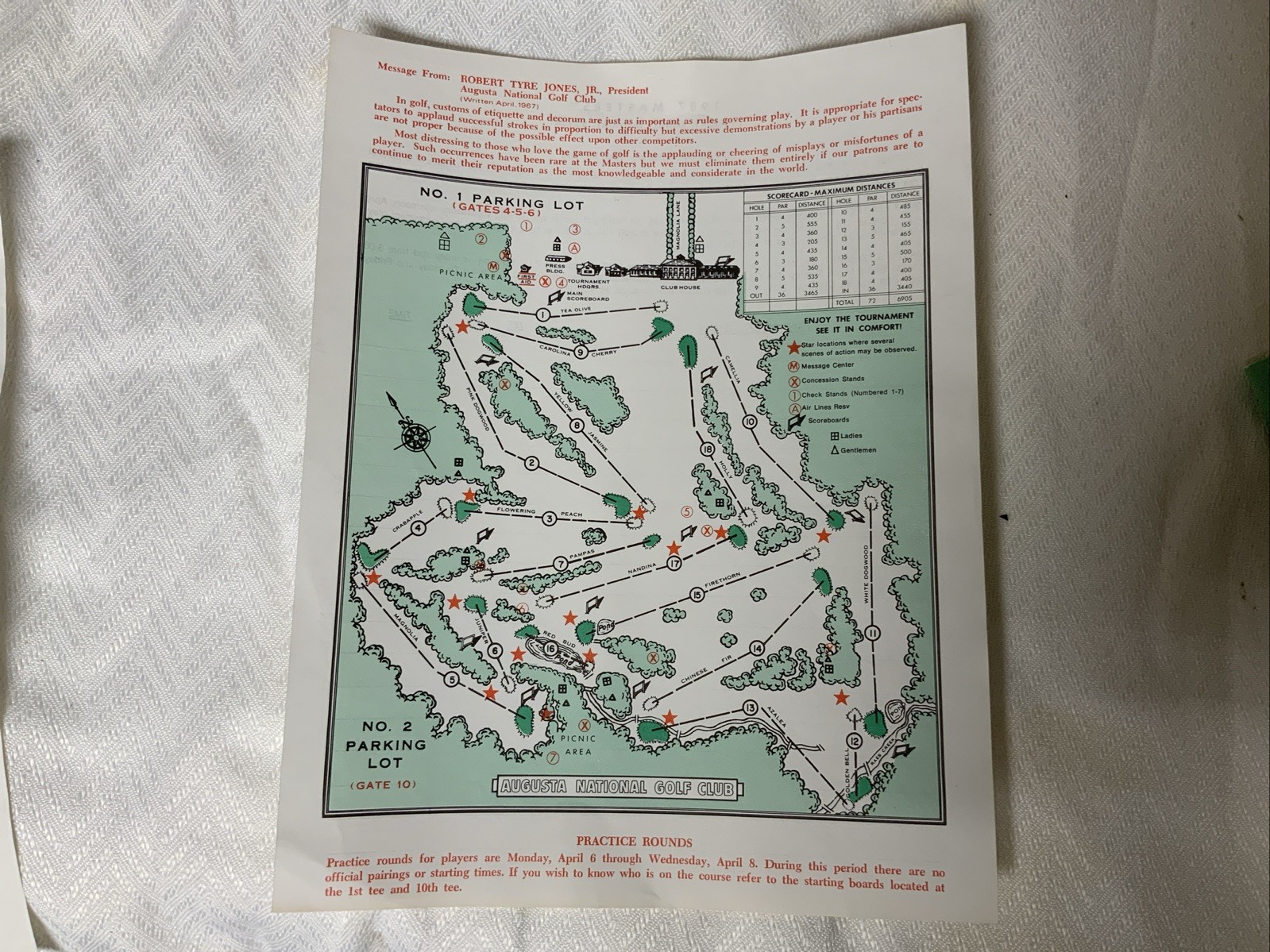 1987 Masters Course Map for Spectators Golf Tournament Augusta Georgia