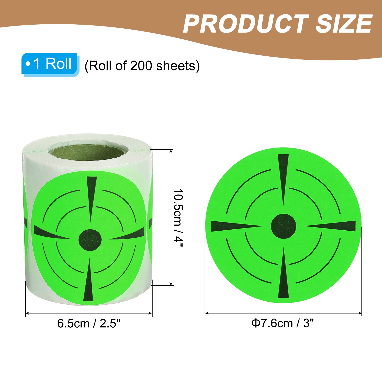 1 Roll Fluorescent Round Splatter Target Stickers 3", Green/Black